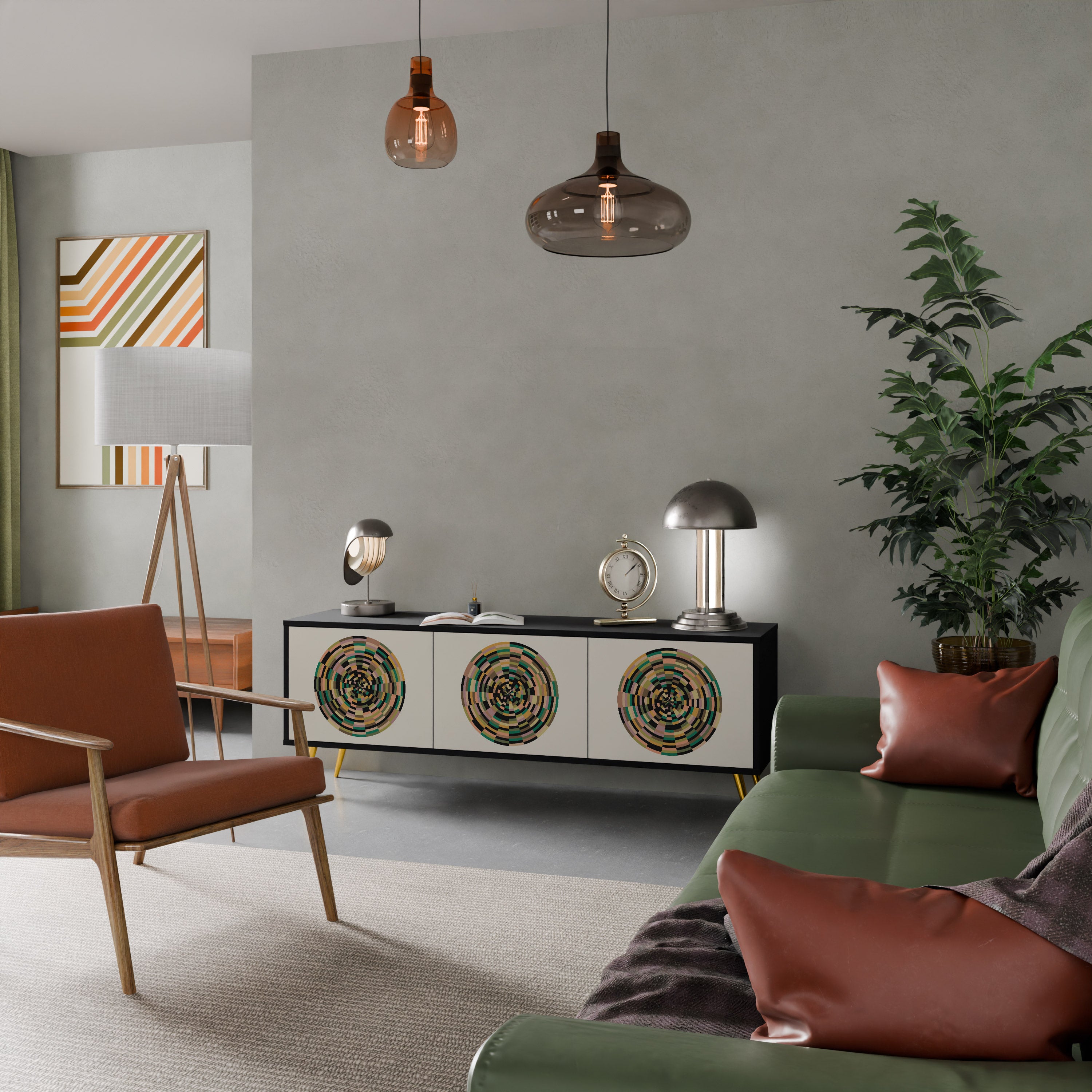 Mueble de TV de 3 puertas GREEN CIRCLES con acabado negro