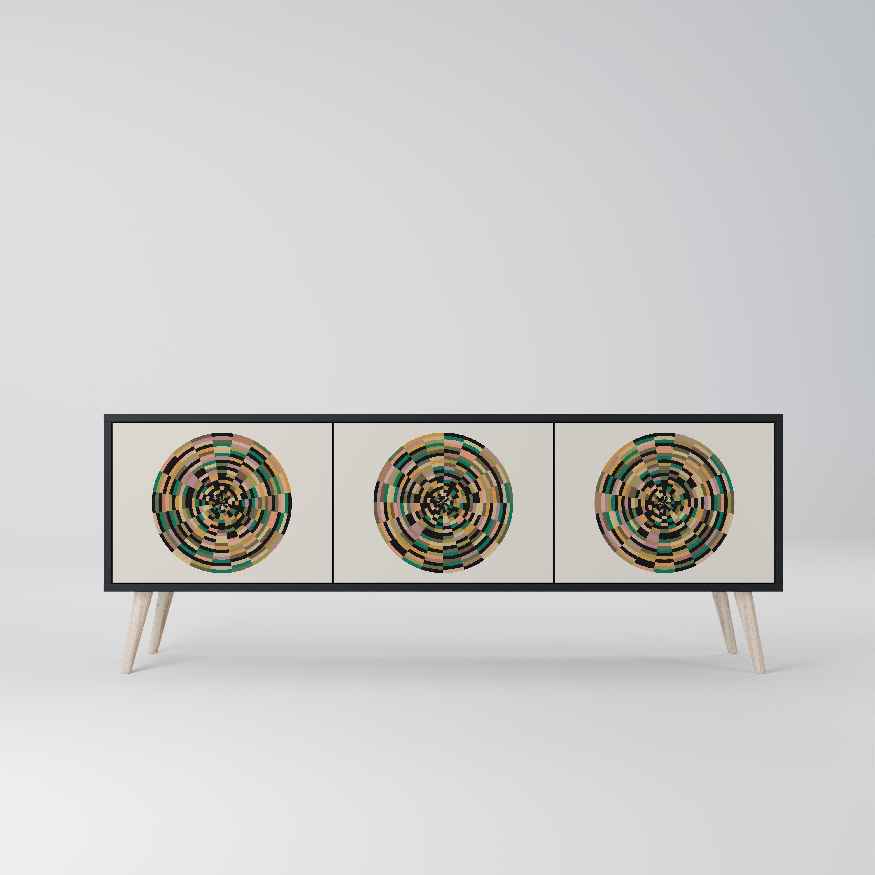 Mueble de TV de 3 puertas GREEN CIRCLES con acabado negro