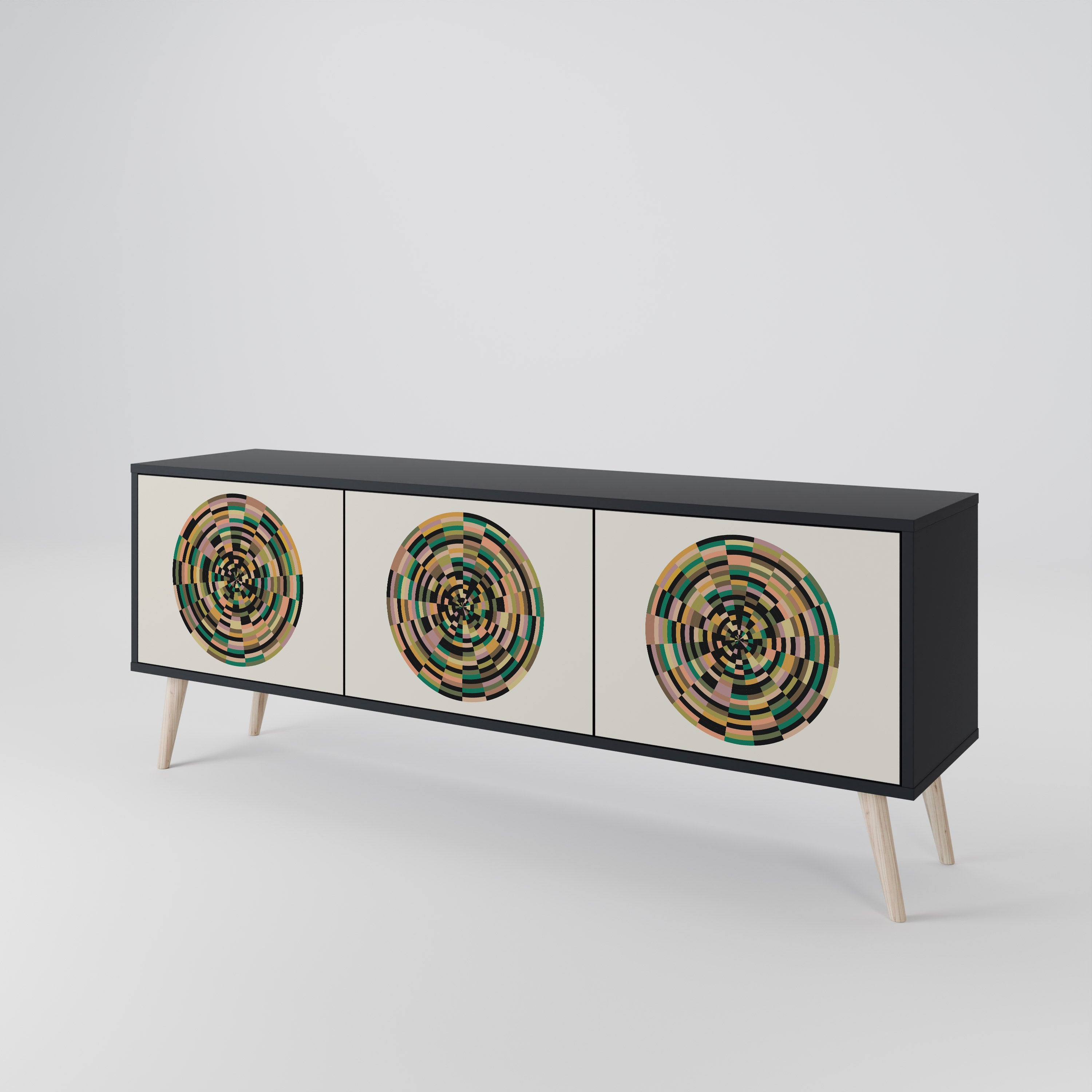 Mueble de TV de 3 puertas GREEN CIRCLES con acabado negro