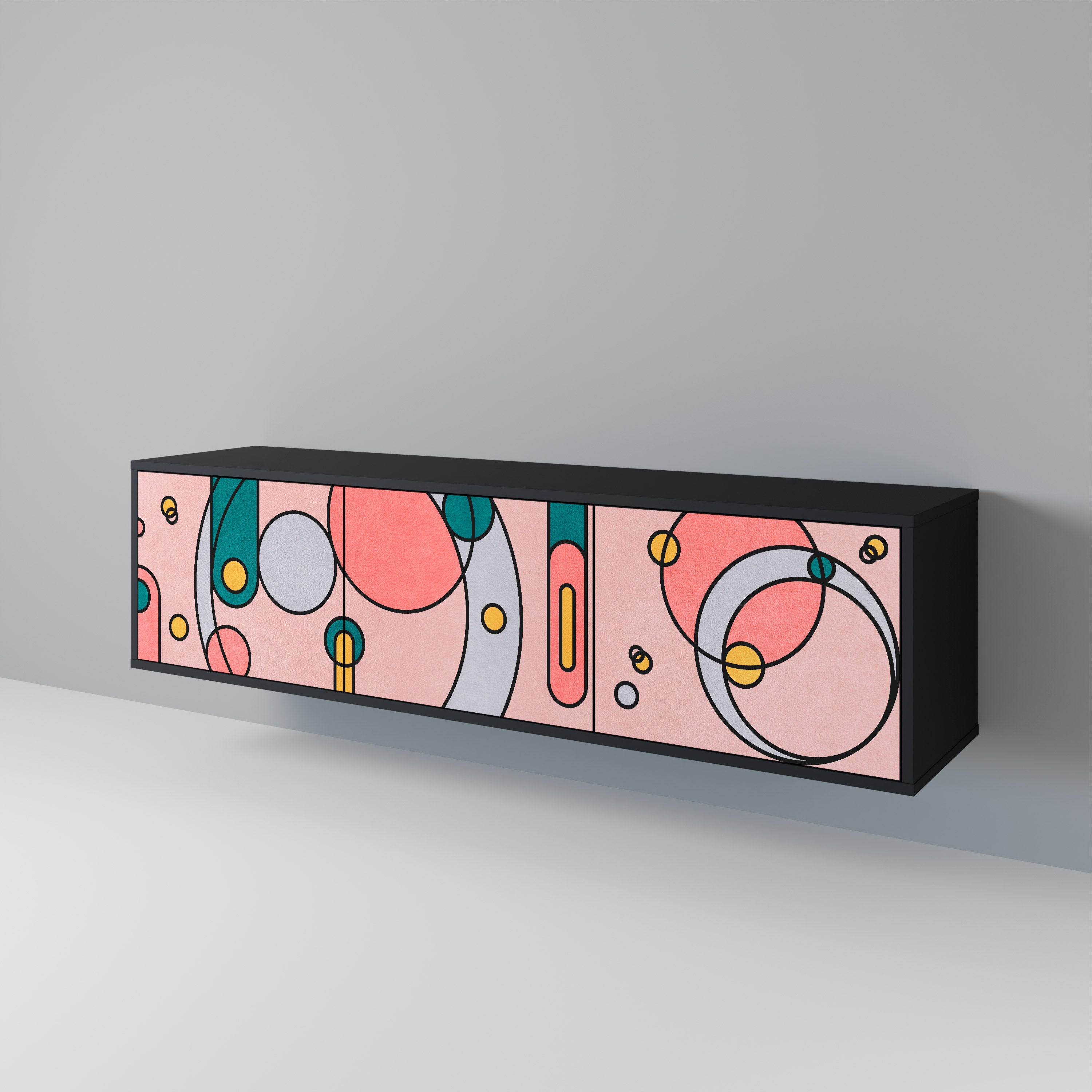 Mueble de TV de 3 puertas GOSSAMER ECHOES con acabado negro