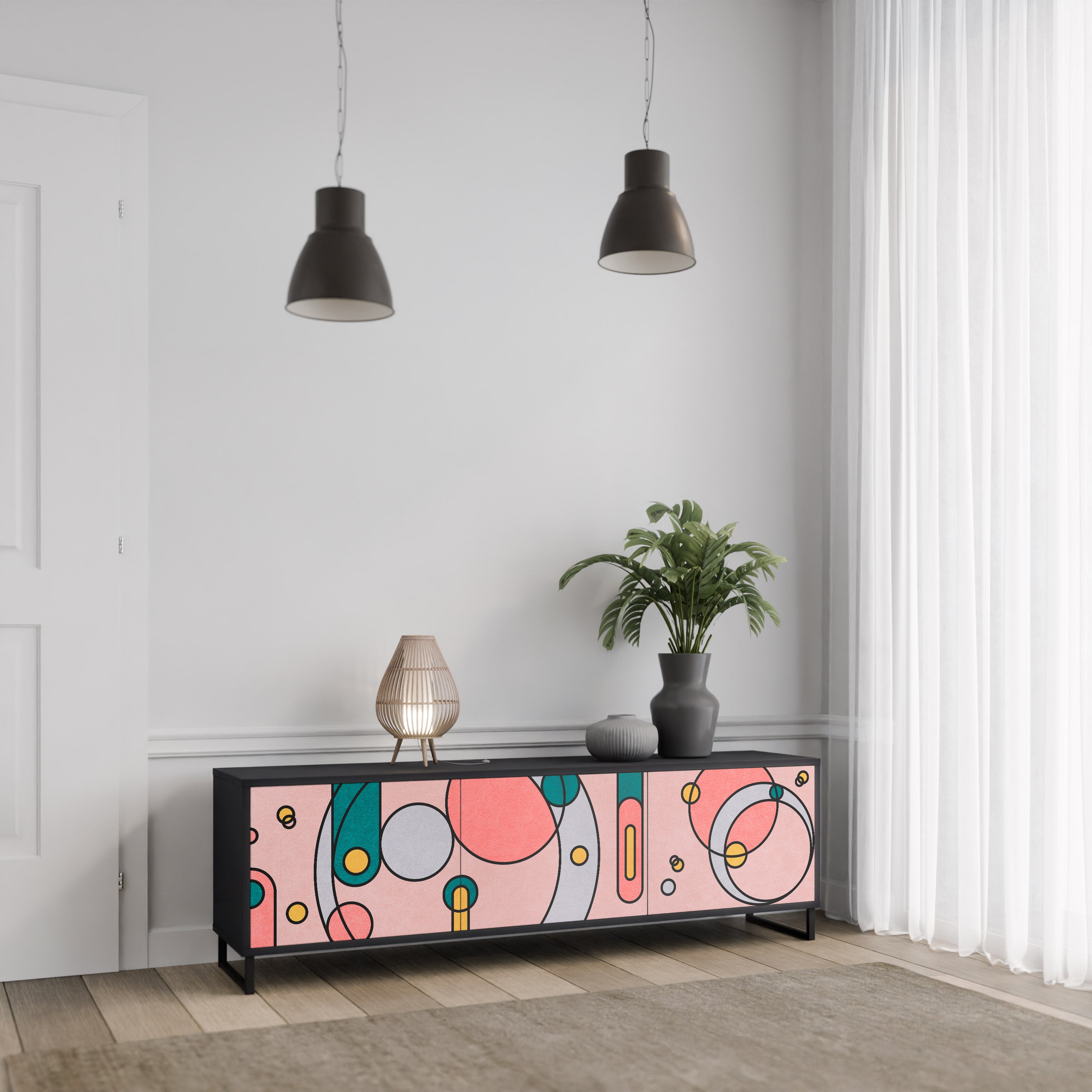Mueble de TV de 3 puertas GOSSAMER ECHOES con acabado negro