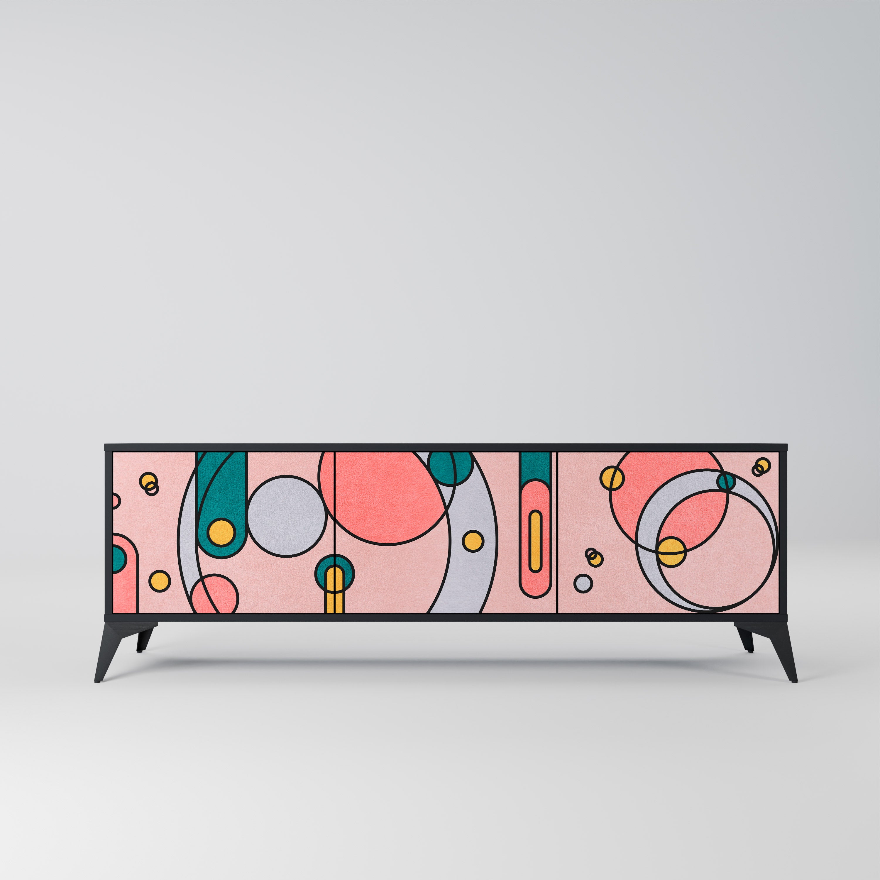 Mueble de TV de 3 puertas GOSSAMER ECHOES con acabado negro