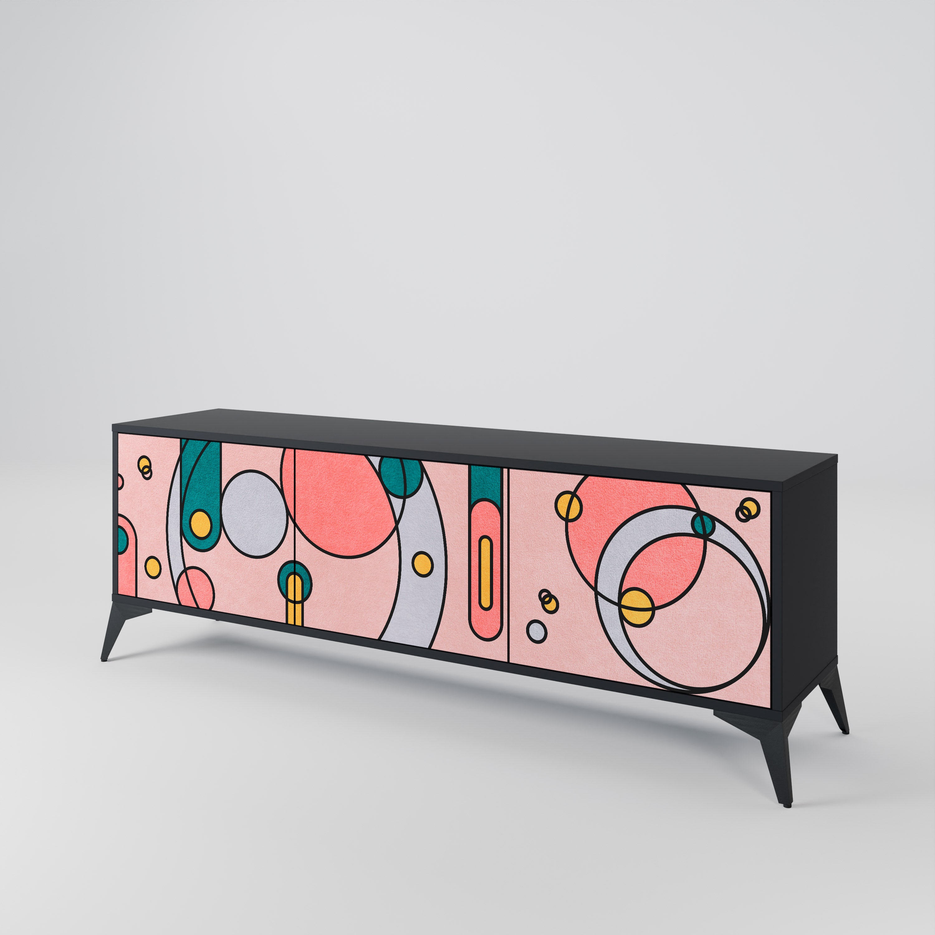 Mueble de TV de 3 puertas GOSSAMER ECHOES con acabado negro