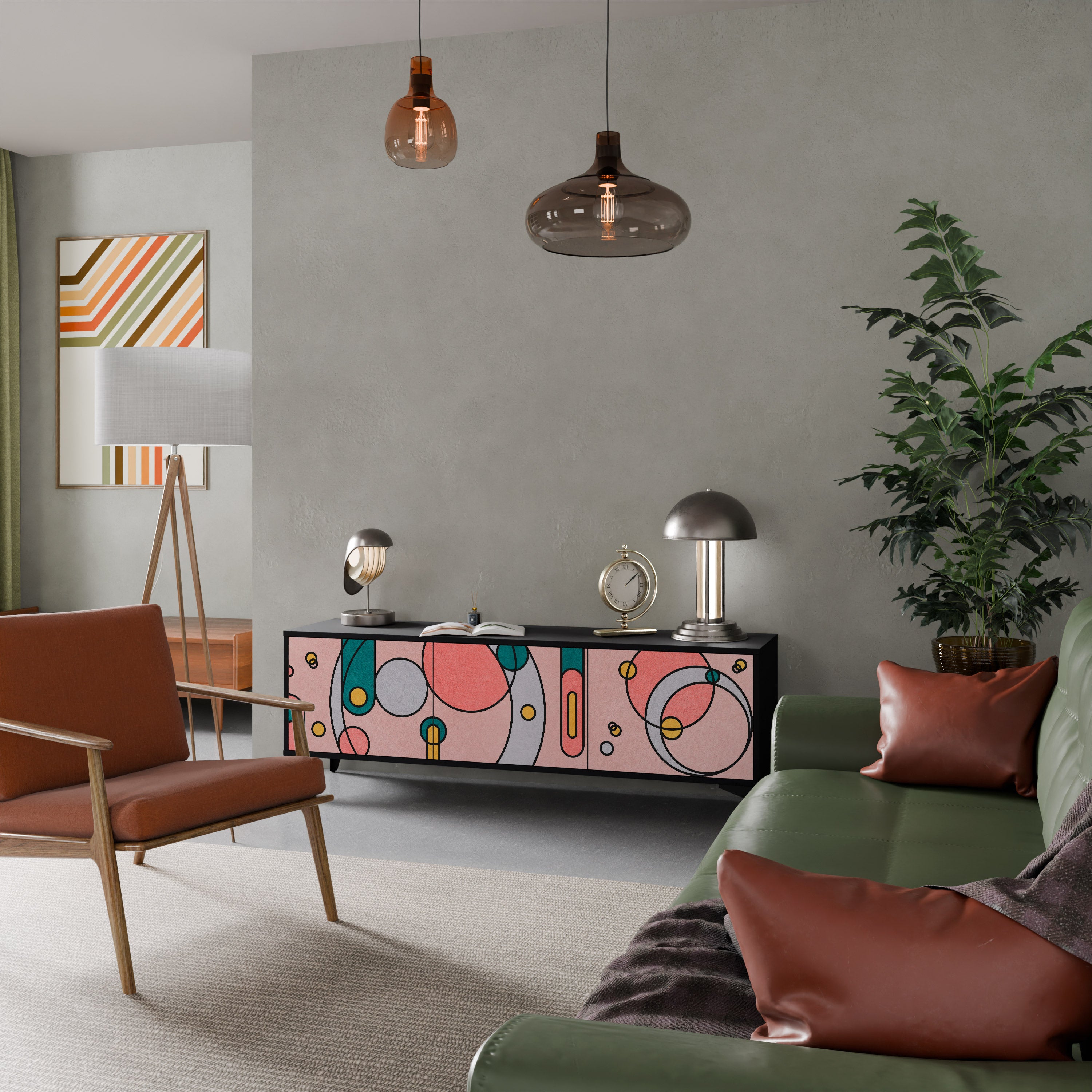 Mueble de TV de 3 puertas GOSSAMER ECHOES con acabado negro