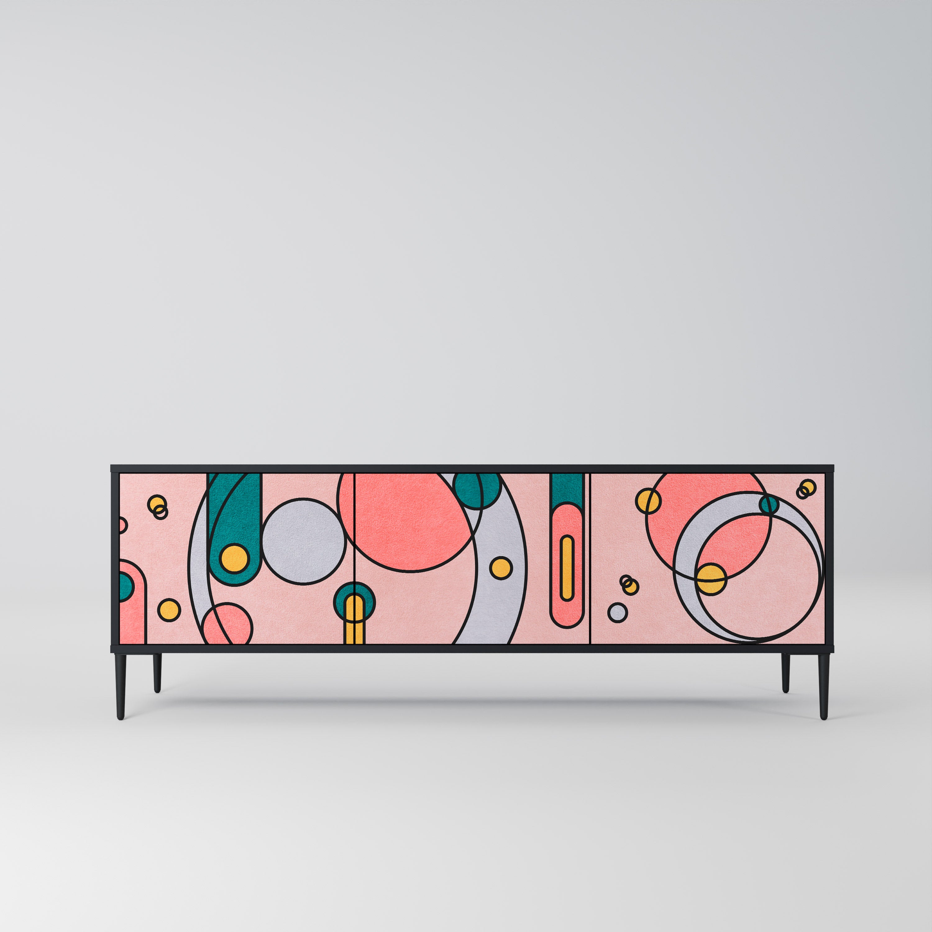 Mueble de TV de 3 puertas GOSSAMER ECHOES con acabado negro
