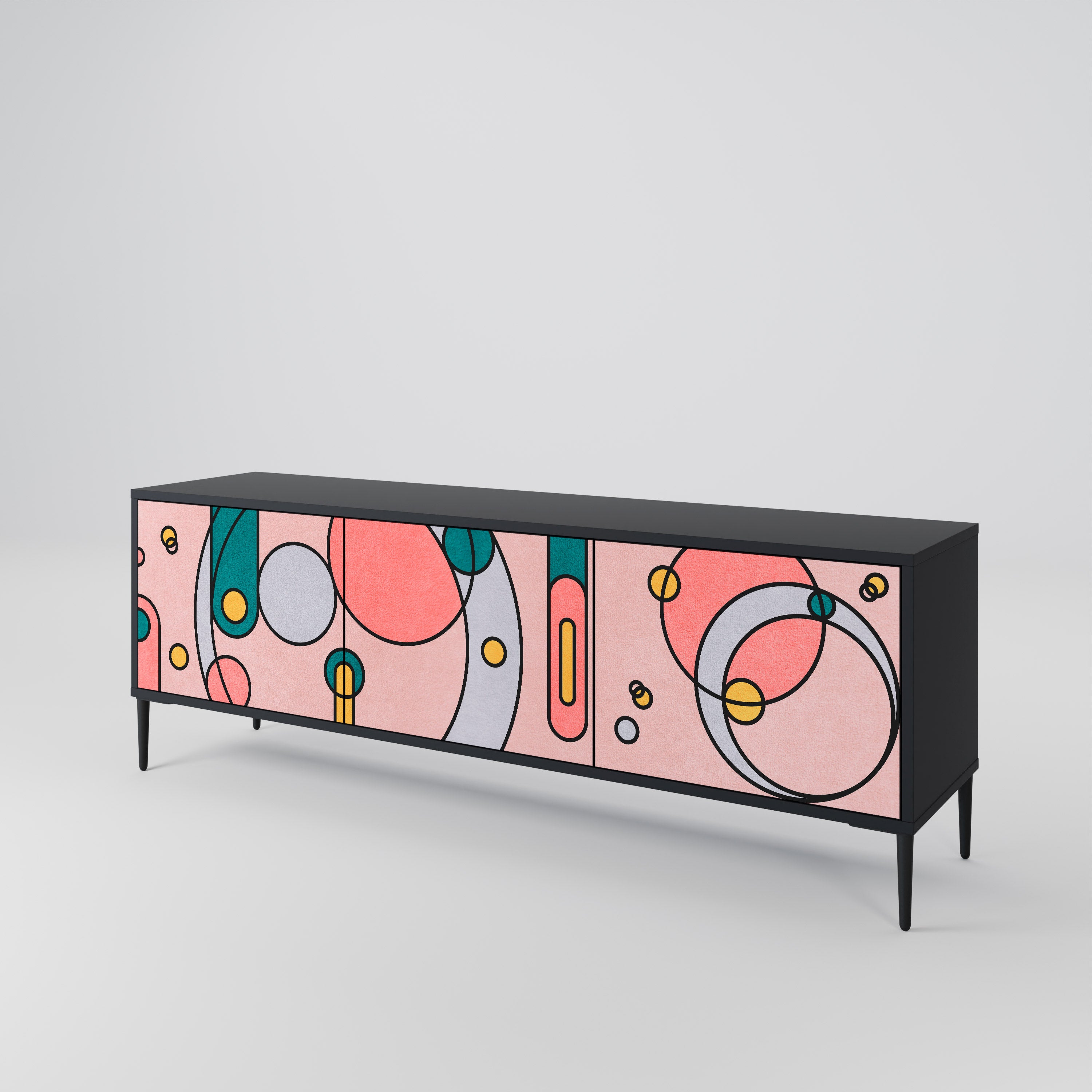 Mueble de TV de 3 puertas GOSSAMER ECHOES con acabado negro