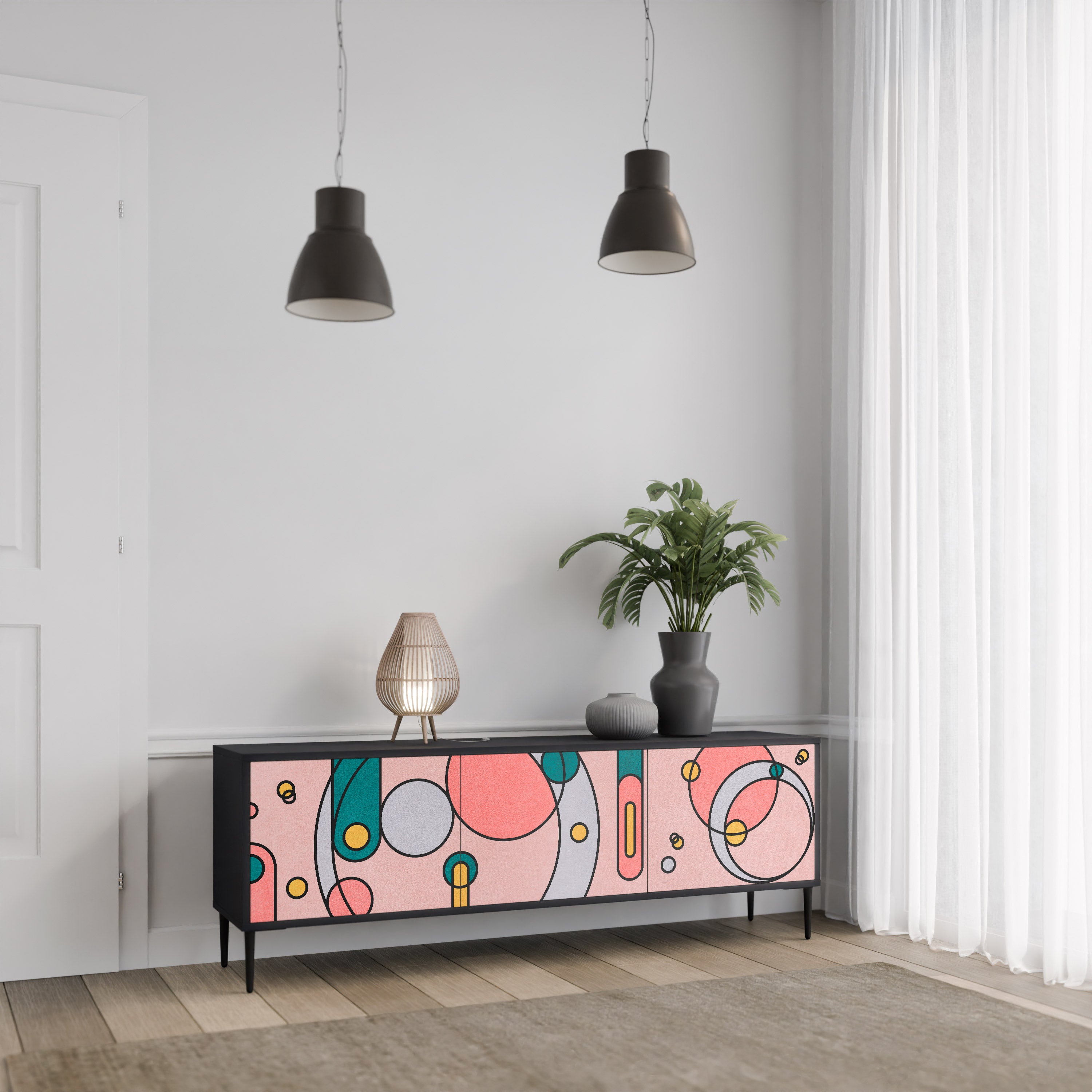 Mueble de TV de 3 puertas GOSSAMER ECHOES con acabado negro