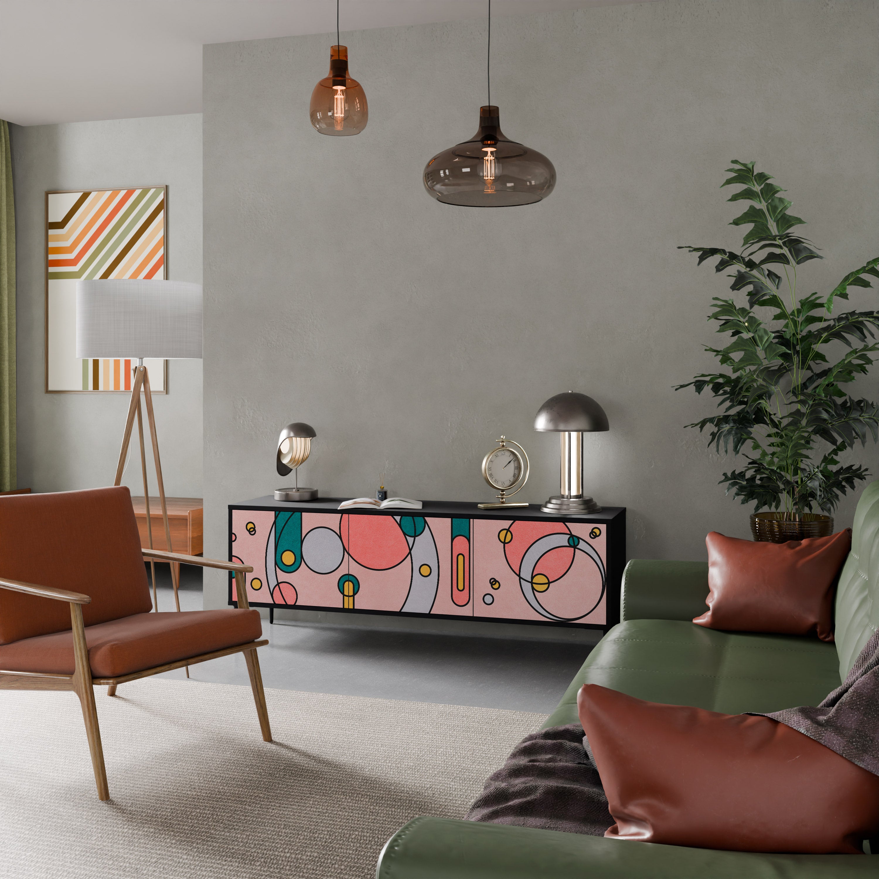 Mueble de TV de 3 puertas GOSSAMER ECHOES con acabado negro