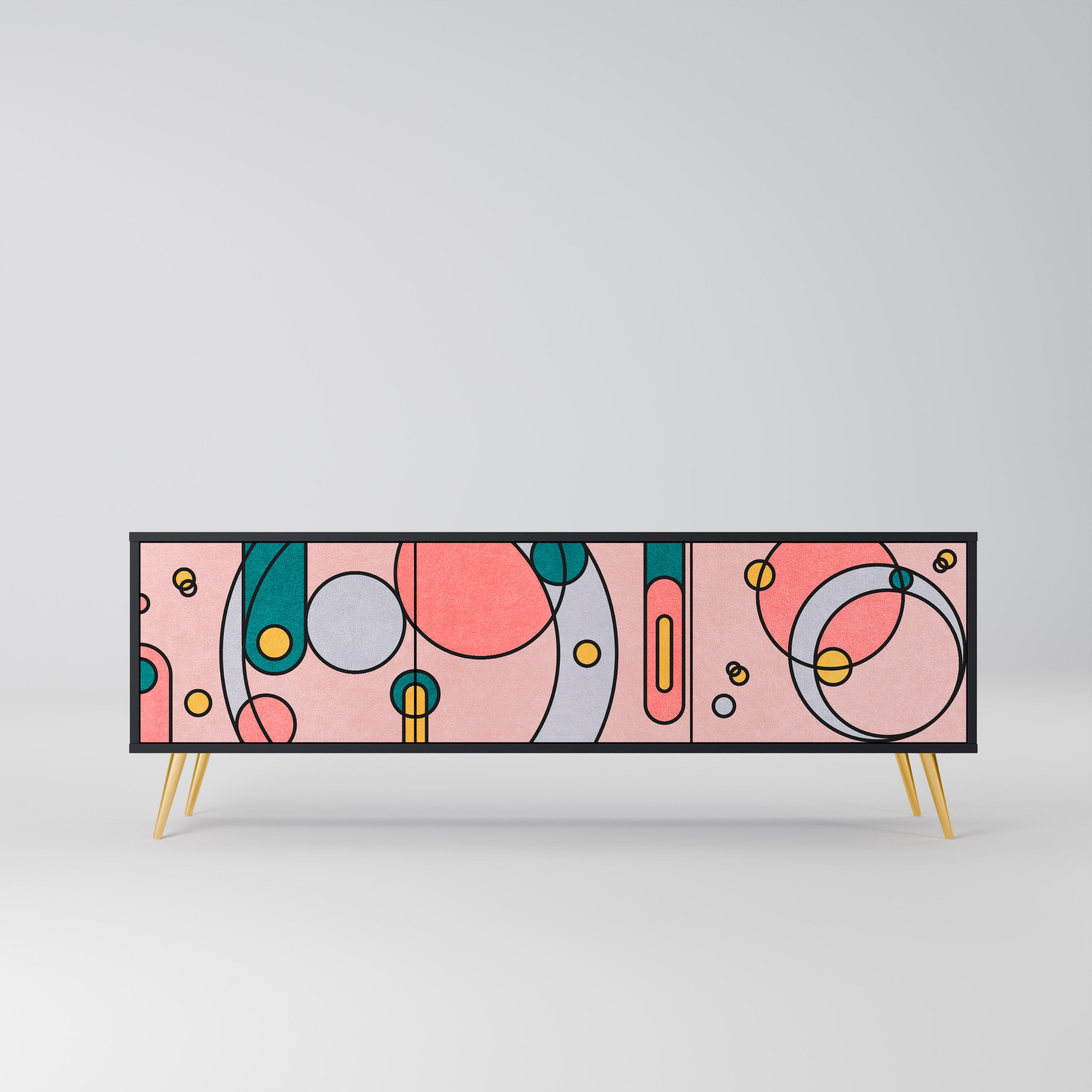 Mueble de TV de 3 puertas GOSSAMER ECHOES con acabado negro