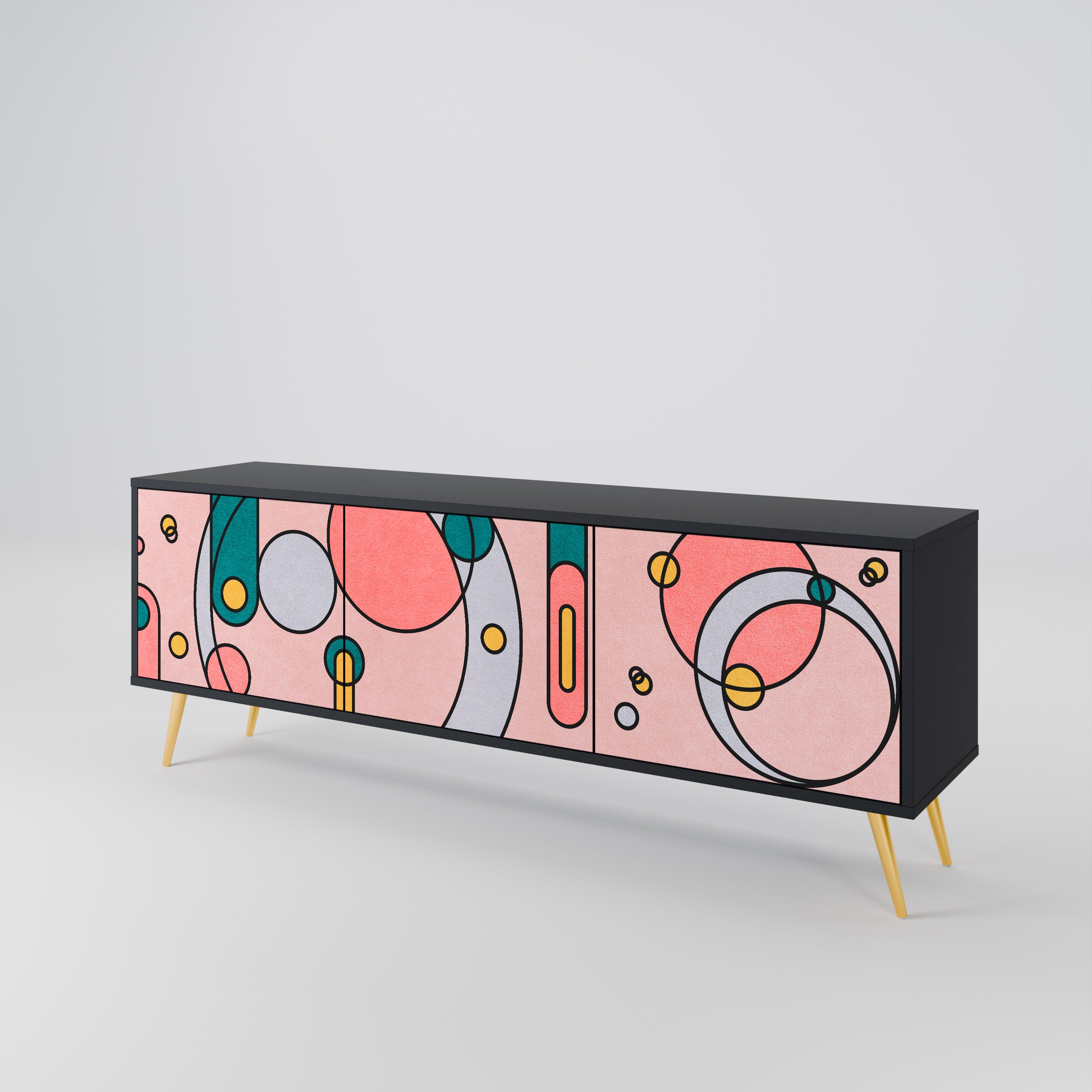 Mueble de TV de 3 puertas GOSSAMER ECHOES con acabado negro