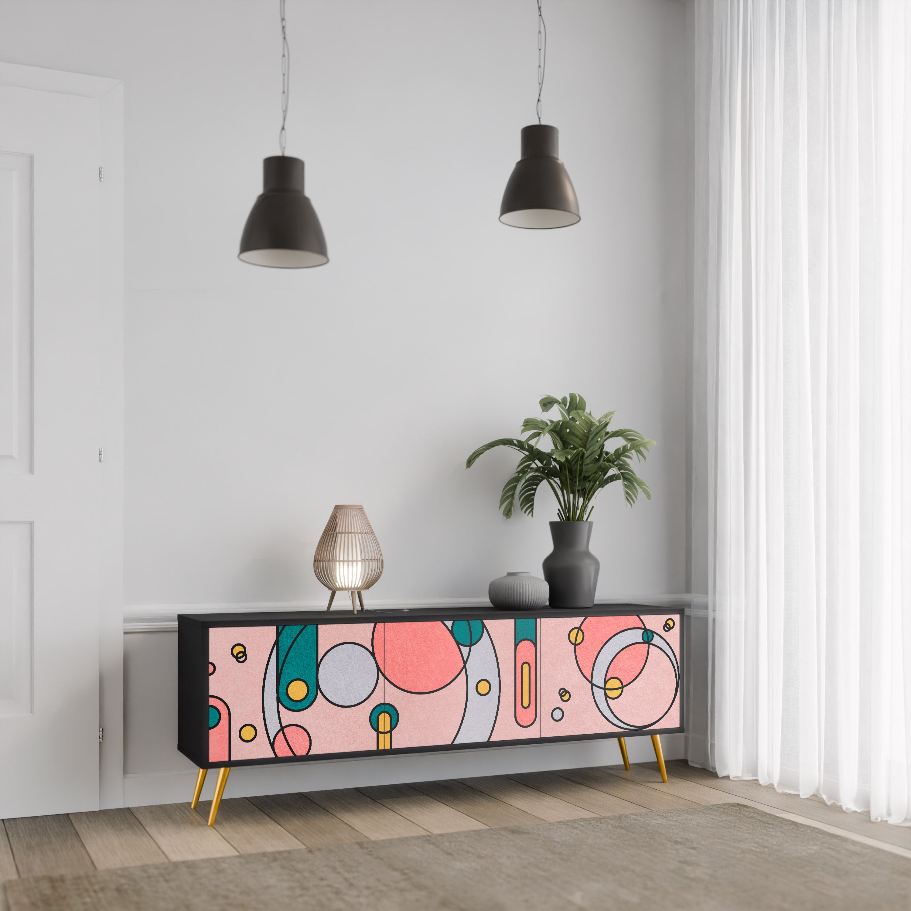 Mueble de TV de 3 puertas GOSSAMER ECHOES con acabado negro