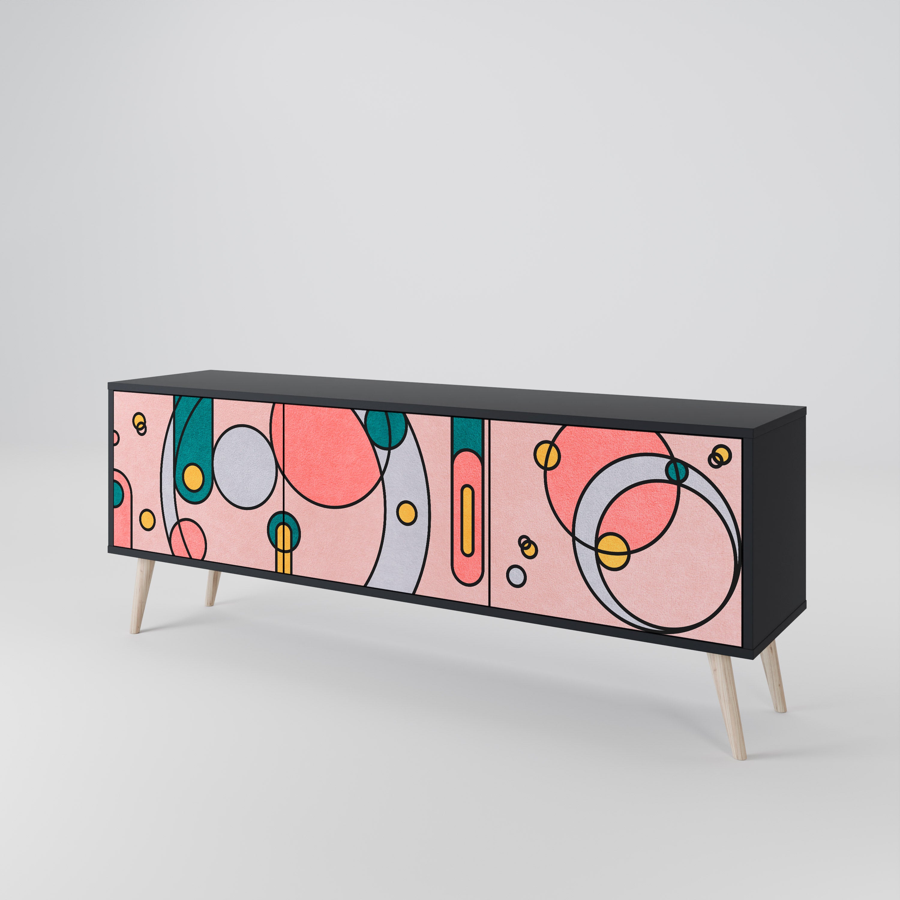 Mueble de TV de 3 puertas GOSSAMER ECHOES con acabado negro
