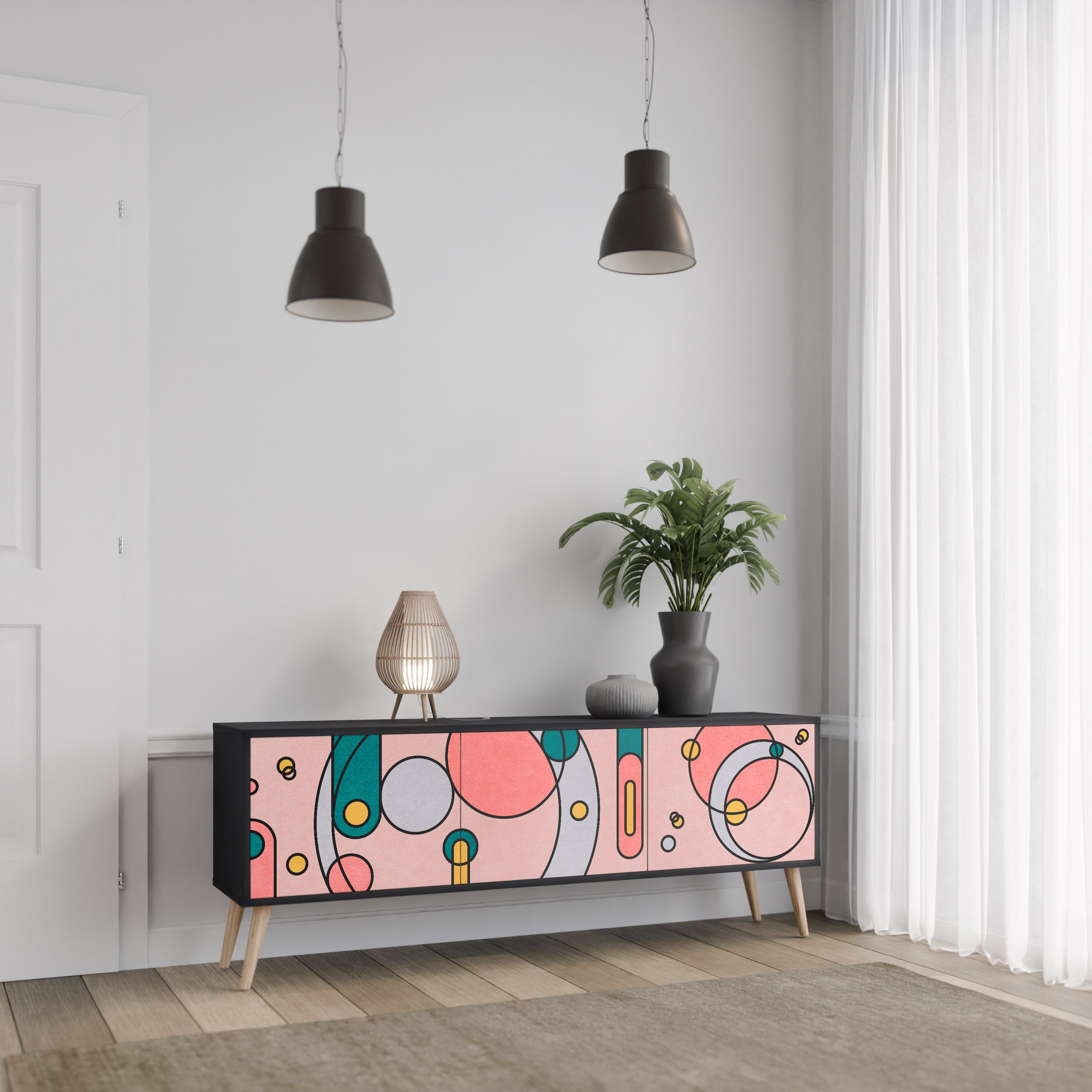 Mueble de TV de 3 puertas GOSSAMER ECHOES con acabado negro