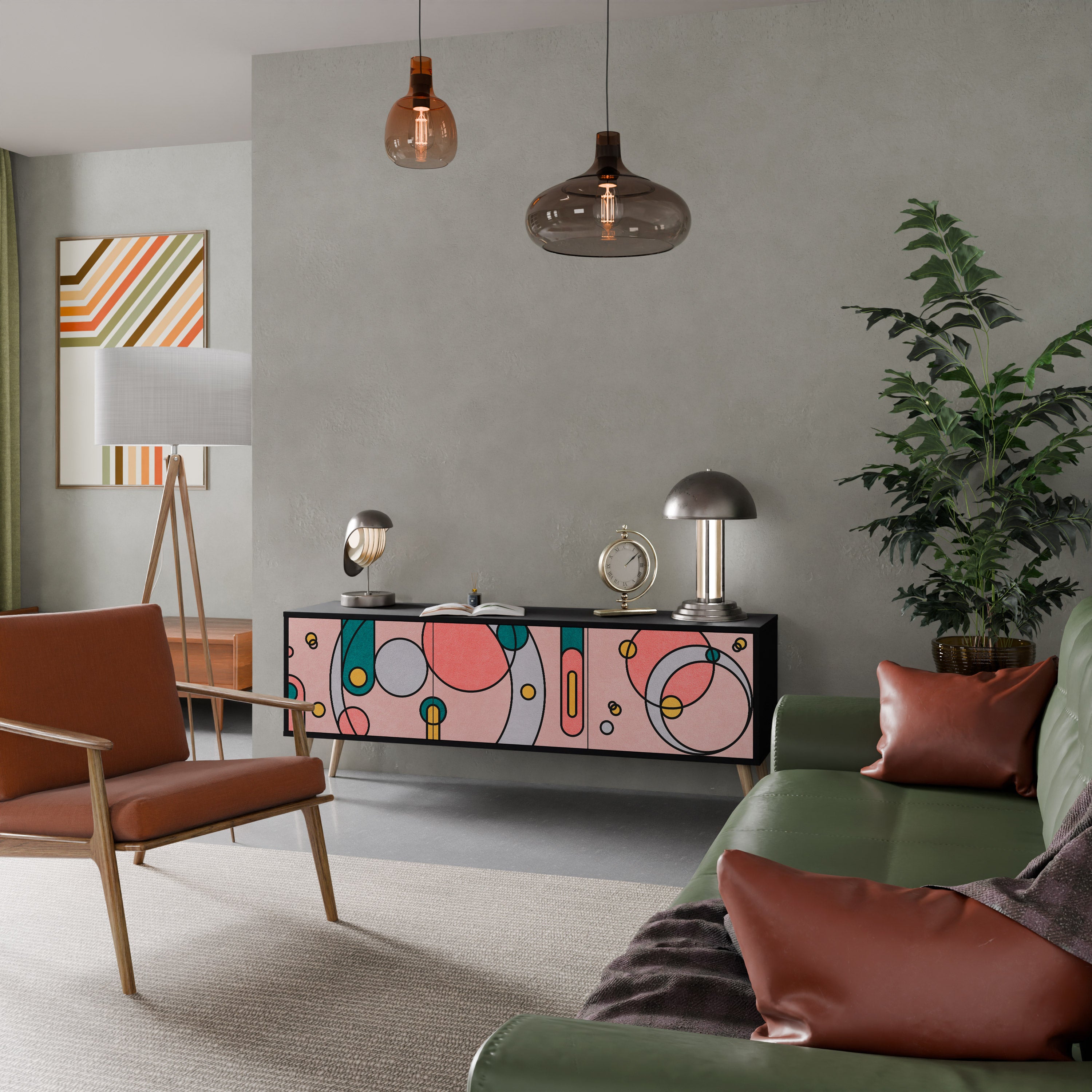 Mueble de TV de 3 puertas GOSSAMER ECHOES con acabado negro