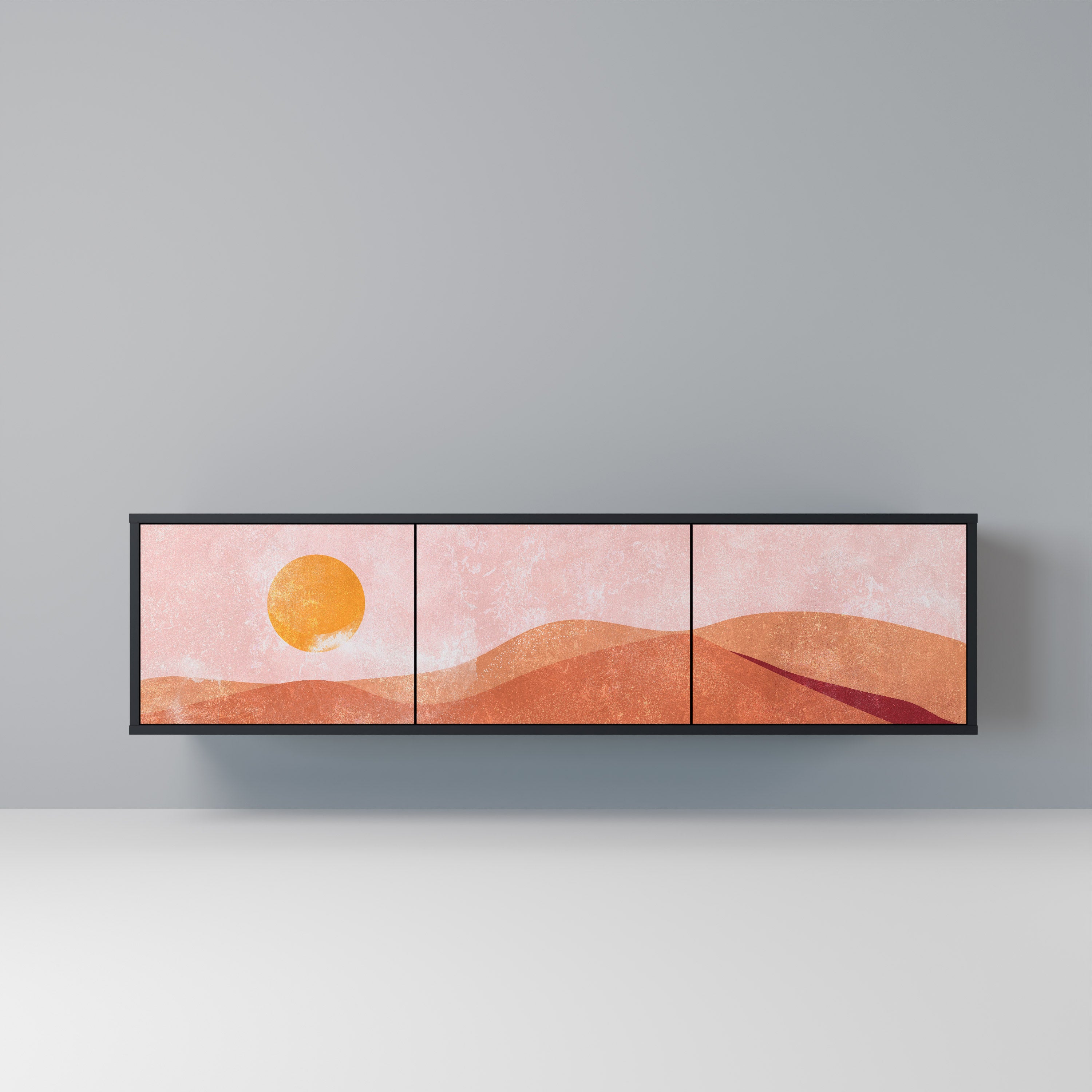 Mueble de TV de 3 puertas LUMINOUS SUNLIGHT con acabado negro