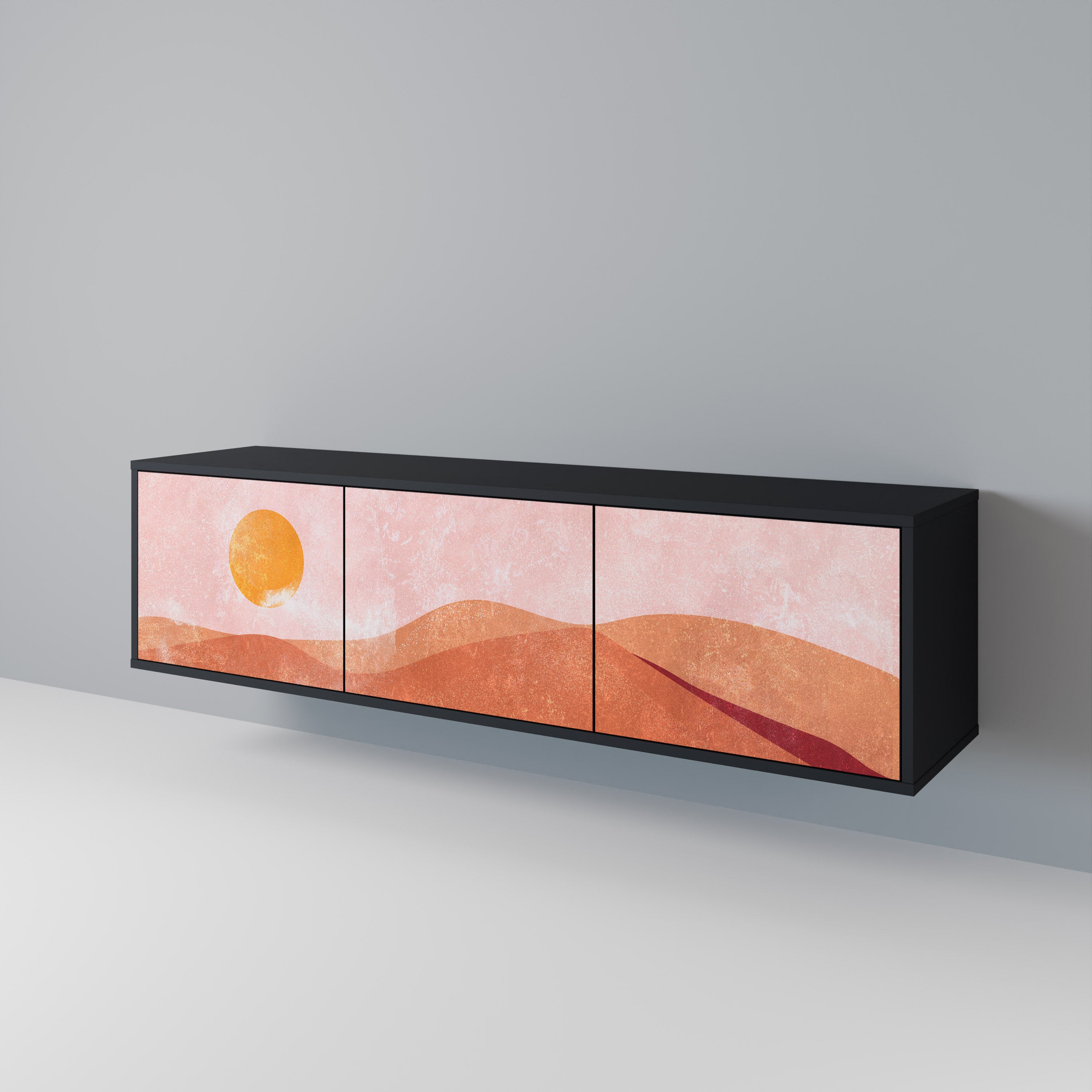 Mueble de TV de 3 puertas LUMINOUS SUNLIGHT con acabado negro