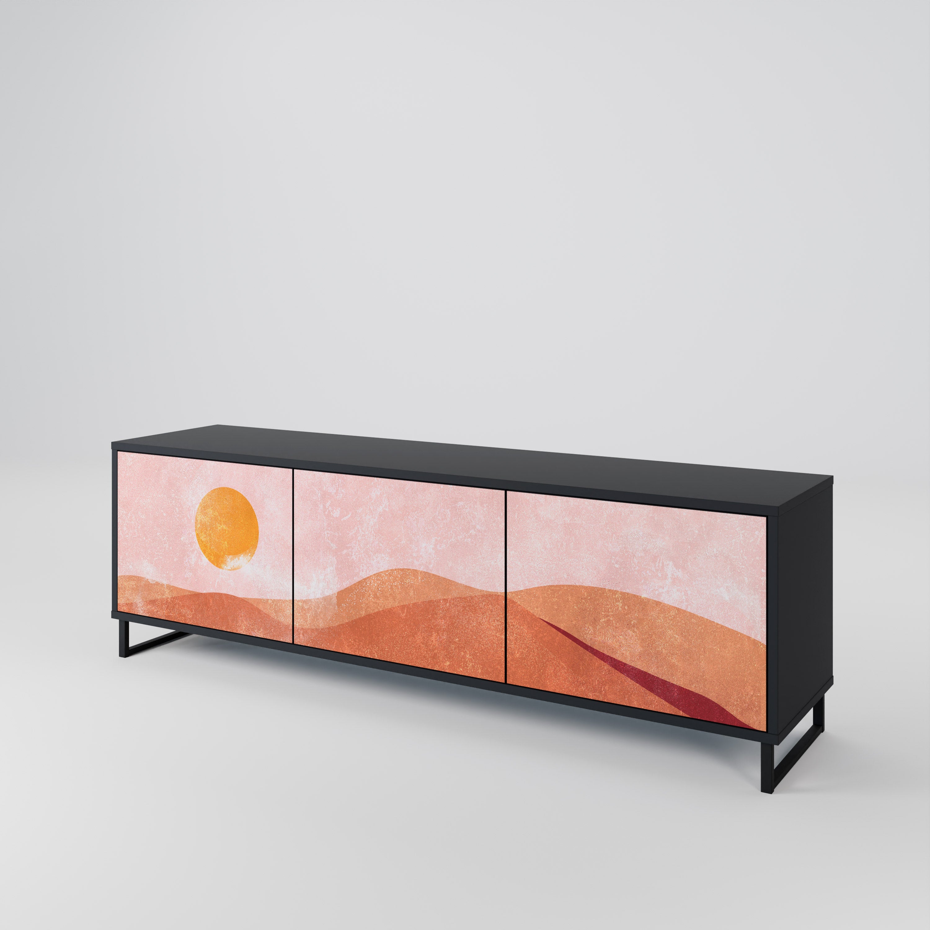 Mueble de TV de 3 puertas LUMINOUS SUNLIGHT con acabado negro