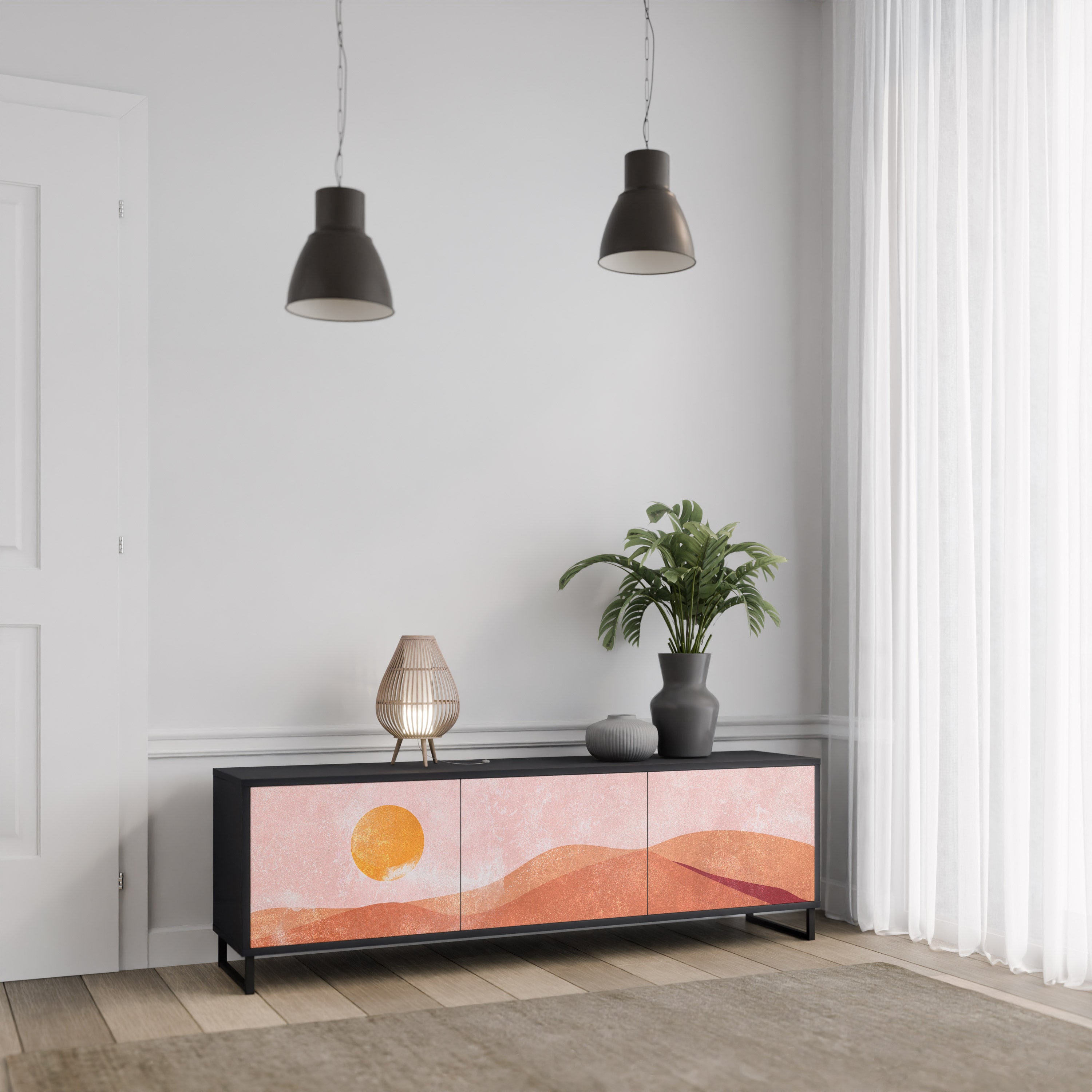 Mueble de TV de 3 puertas LUMINOUS SUNLIGHT con acabado negro