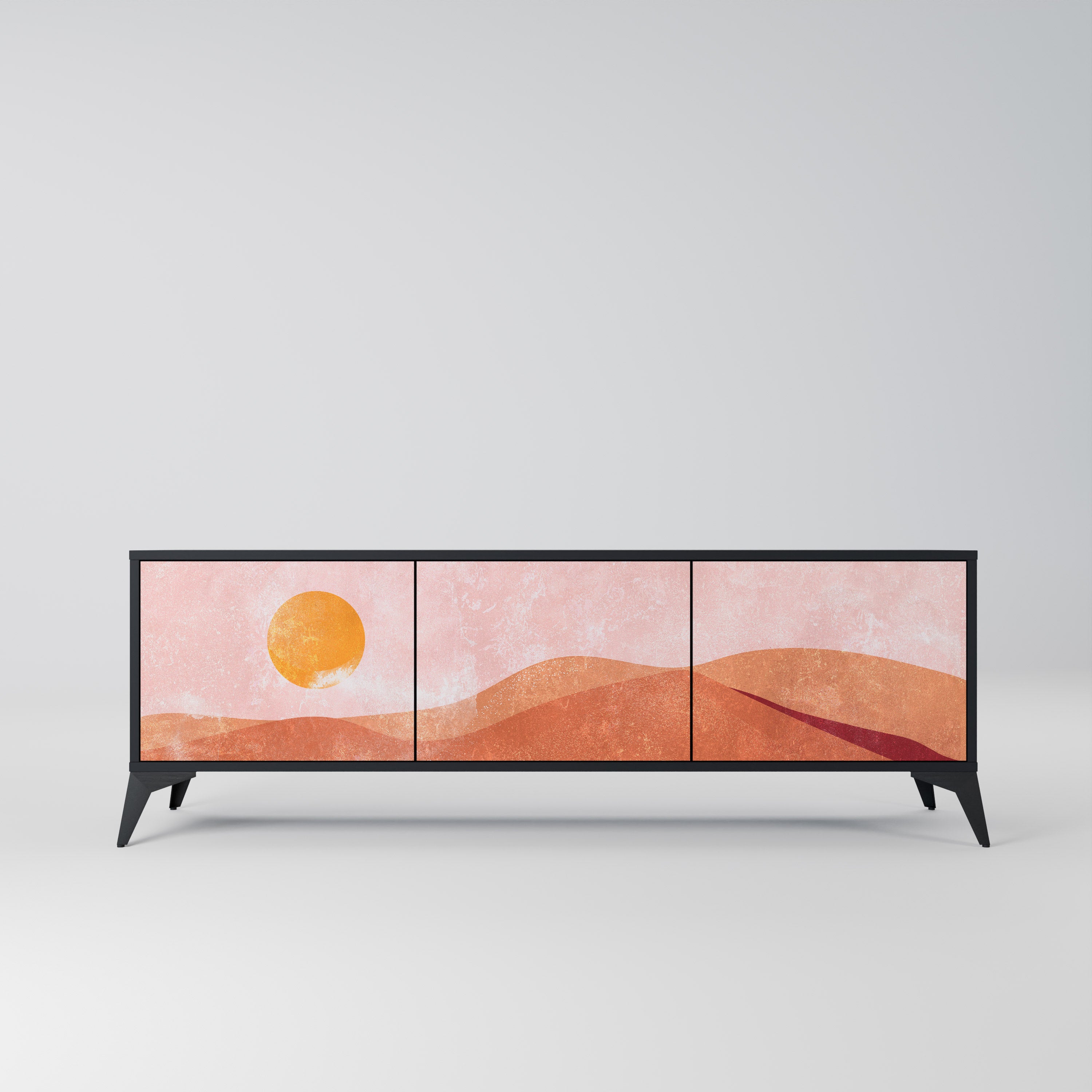Mueble de TV de 3 puertas LUMINOUS SUNLIGHT con acabado negro