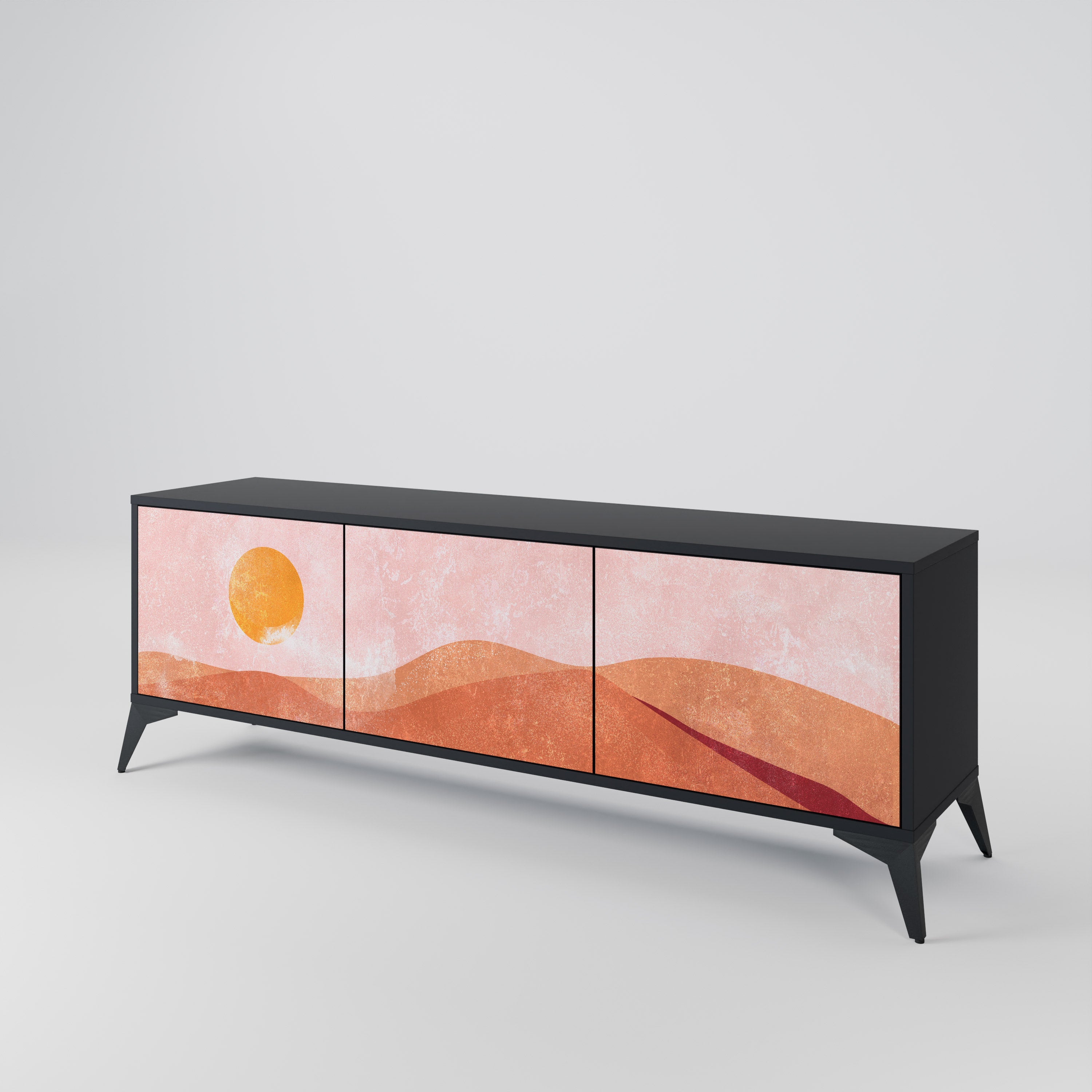Mueble de TV de 3 puertas LUMINOUS SUNLIGHT con acabado negro