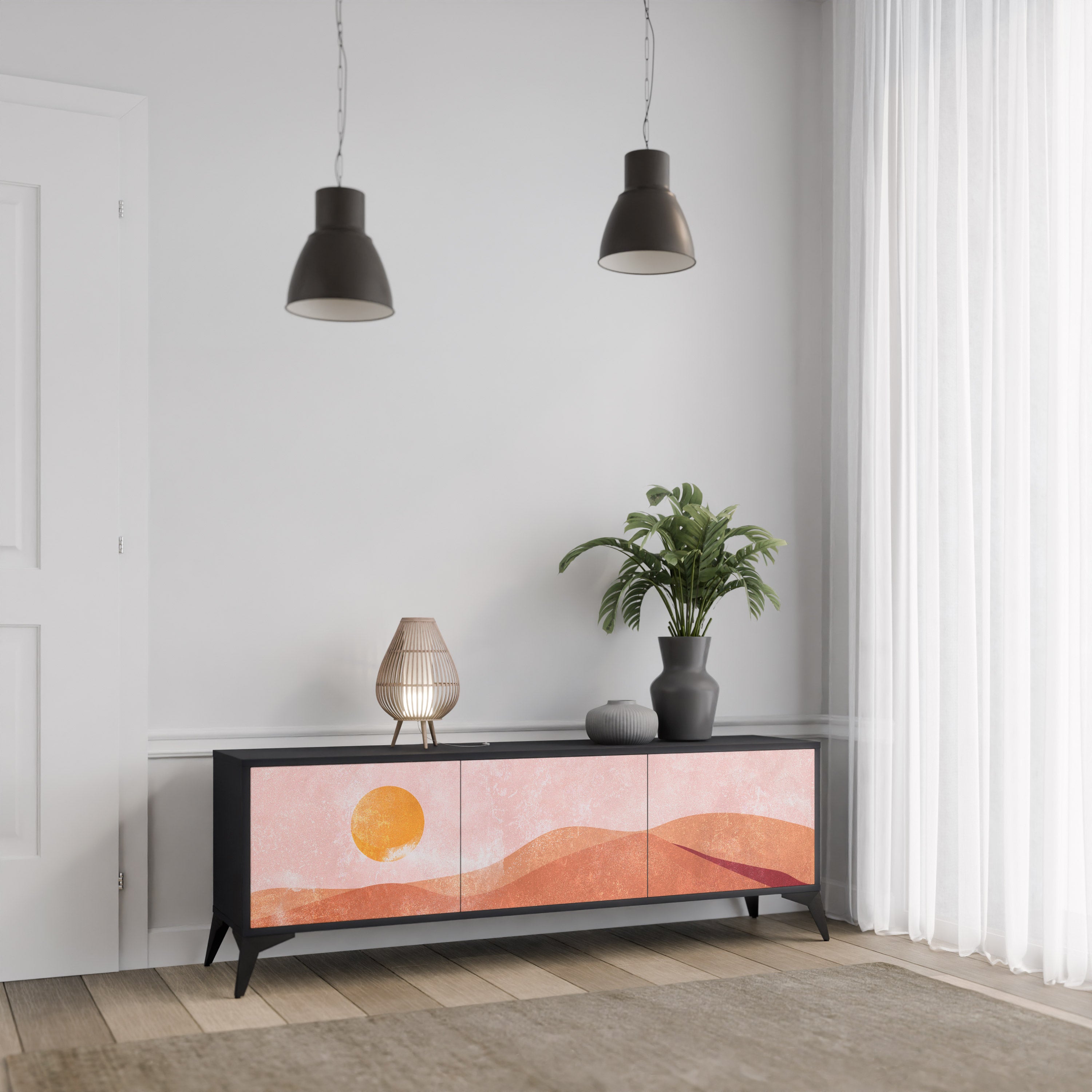 Mueble de TV de 3 puertas LUMINOUS SUNLIGHT con acabado negro