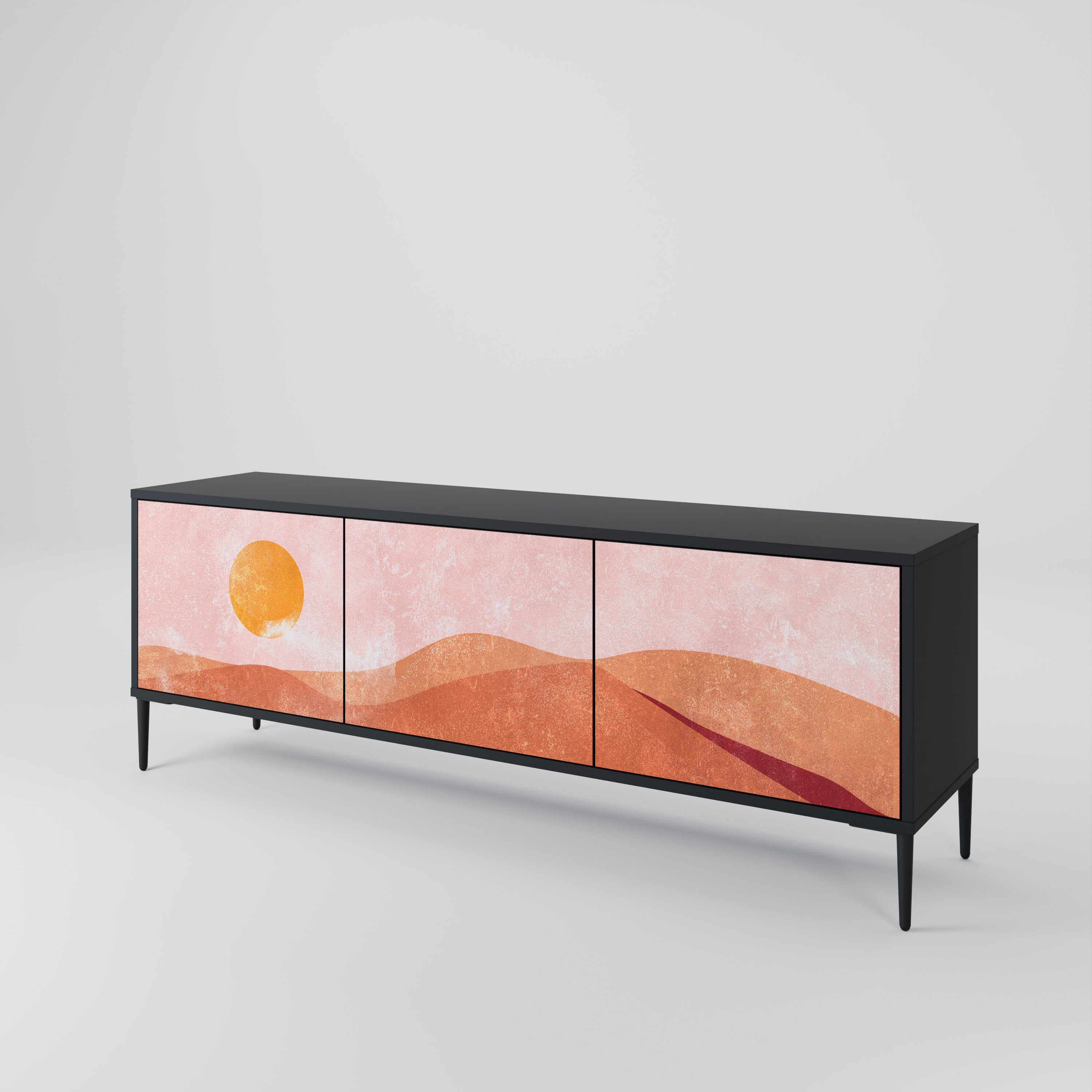 Mueble de TV de 3 puertas LUMINOUS SUNLIGHT con acabado negro