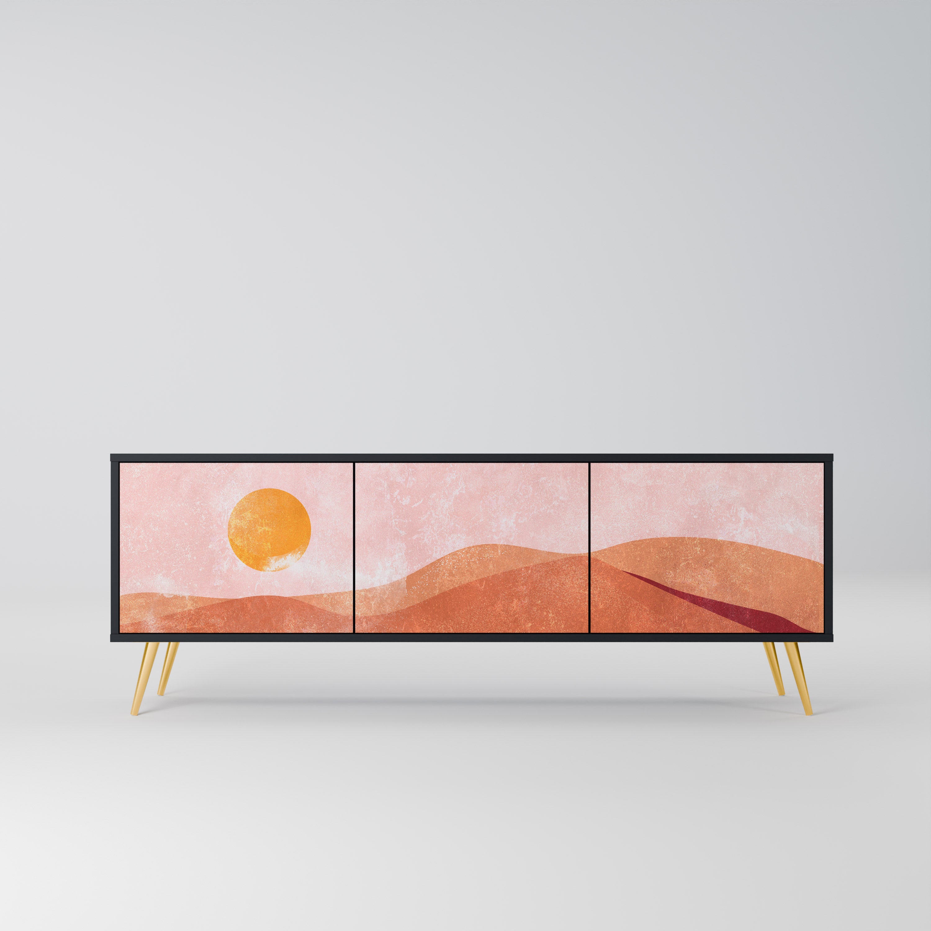 Mueble de TV de 3 puertas LUMINOUS SUNLIGHT con acabado negro