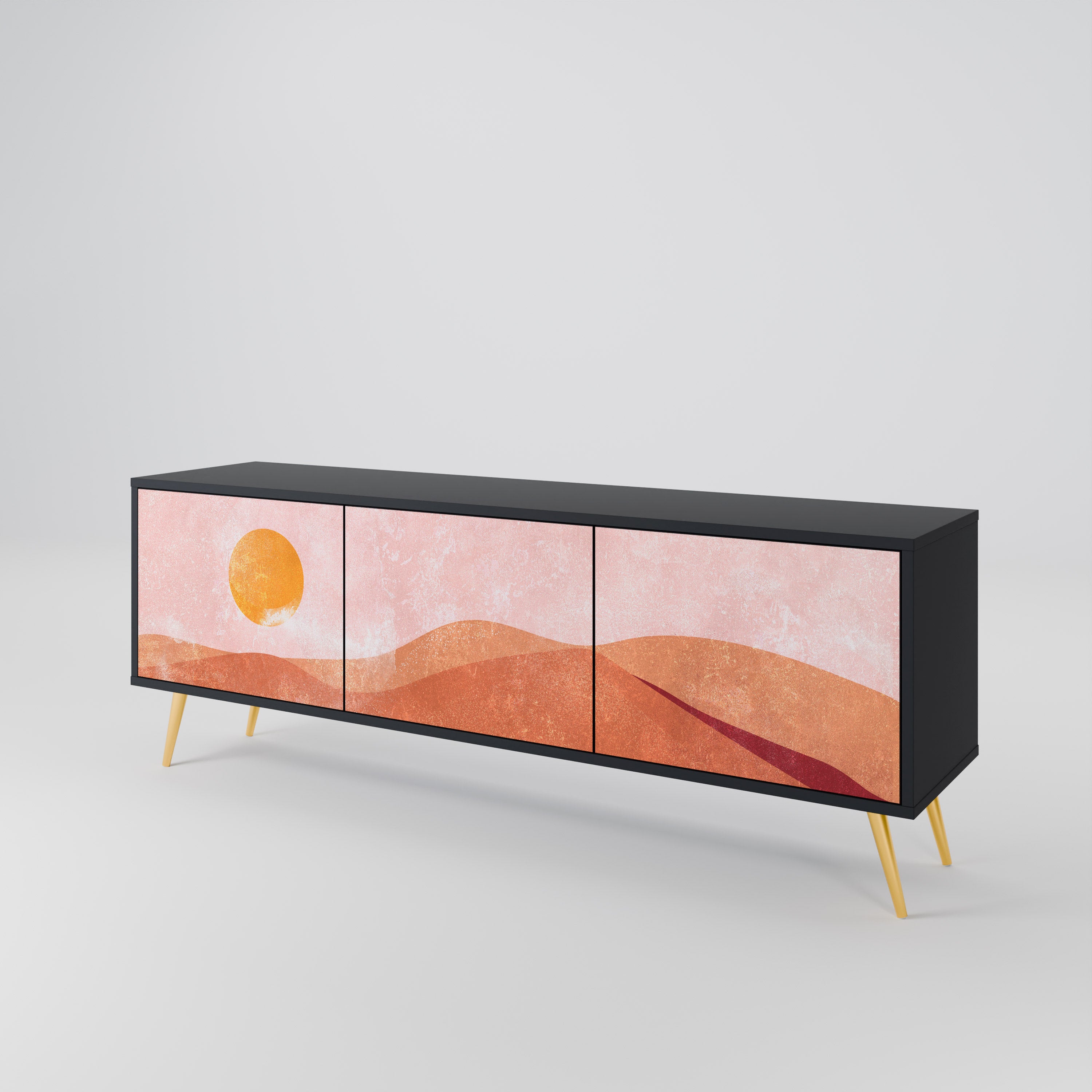 Mueble de TV de 3 puertas LUMINOUS SUNLIGHT con acabado negro
