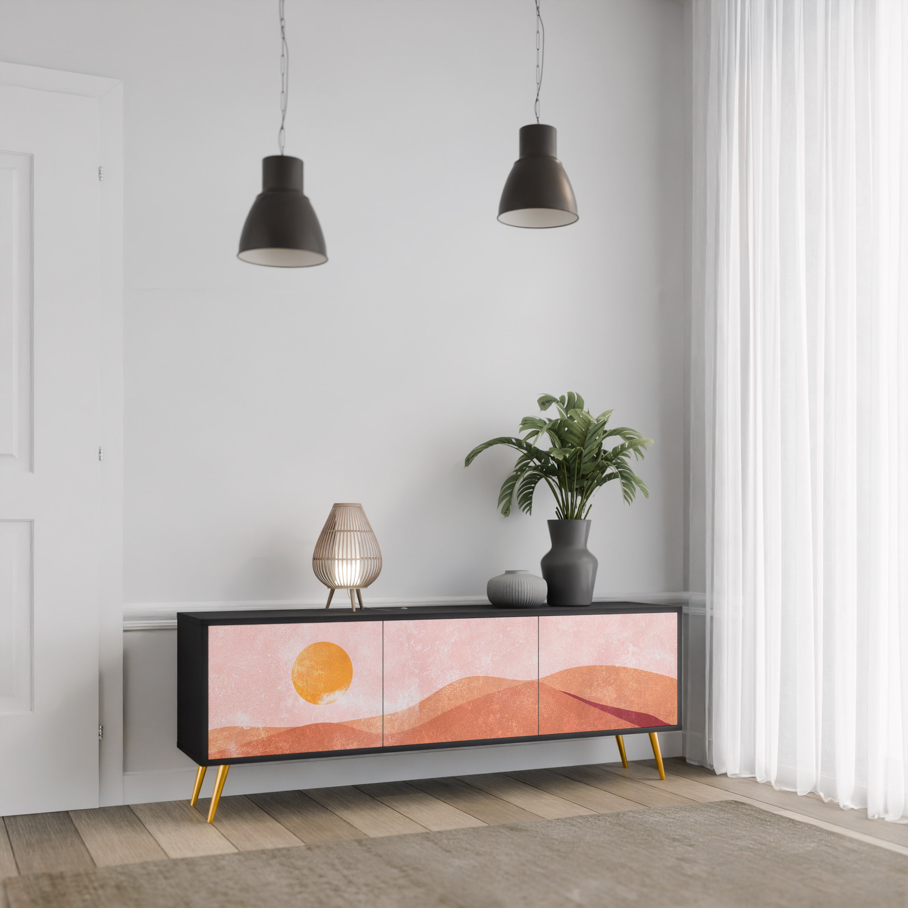 Mueble de TV de 3 puertas LUMINOUS SUNLIGHT con acabado negro