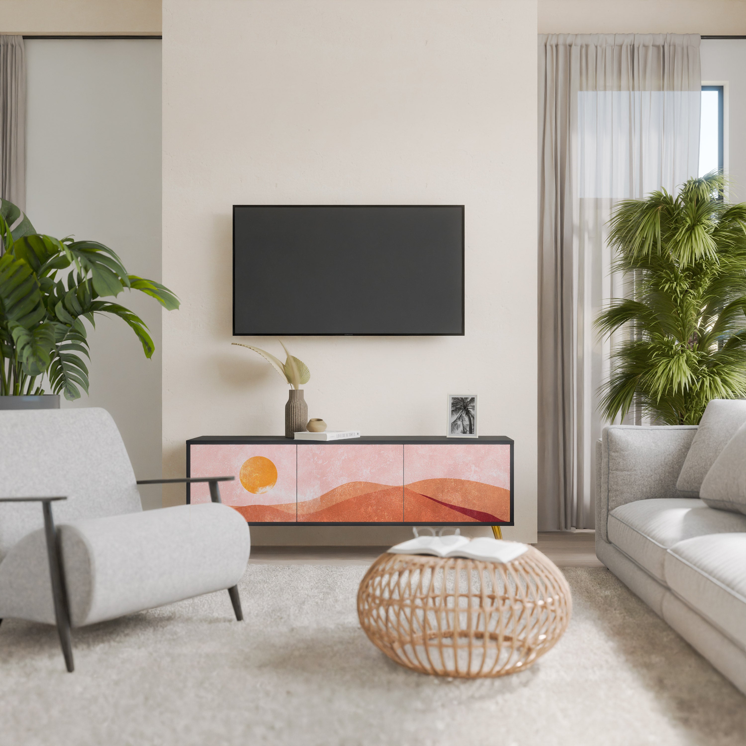 Mueble de TV de 3 puertas LUMINOUS SUNLIGHT con acabado negro