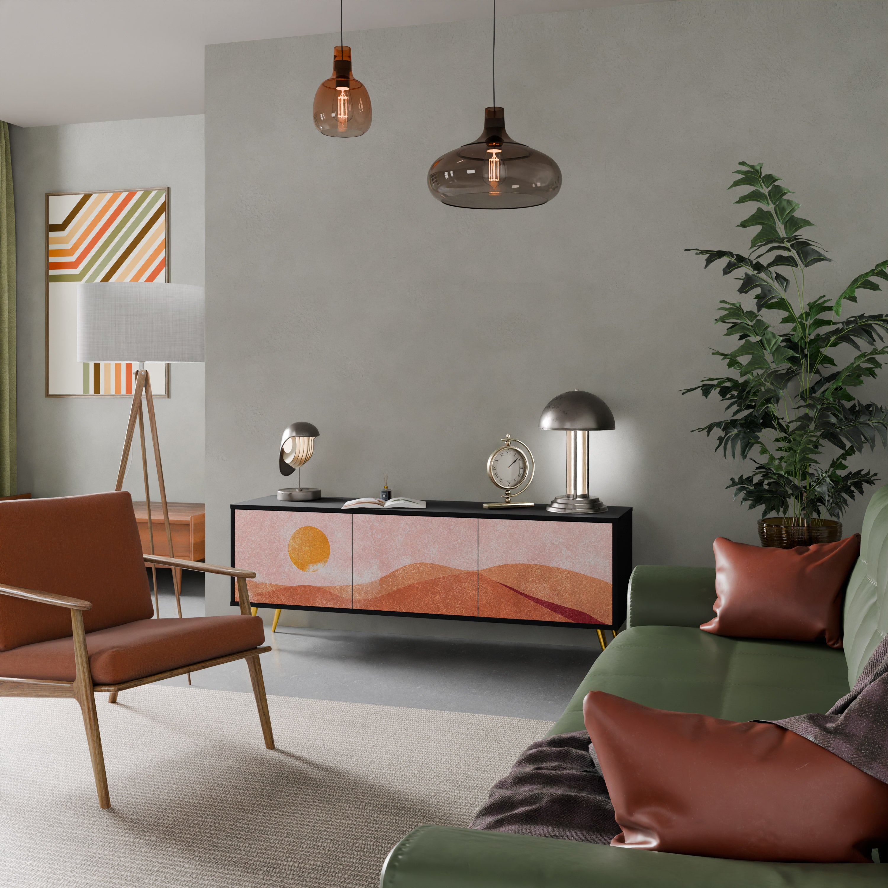 Mueble de TV de 3 puertas LUMINOUS SUNLIGHT con acabado negro