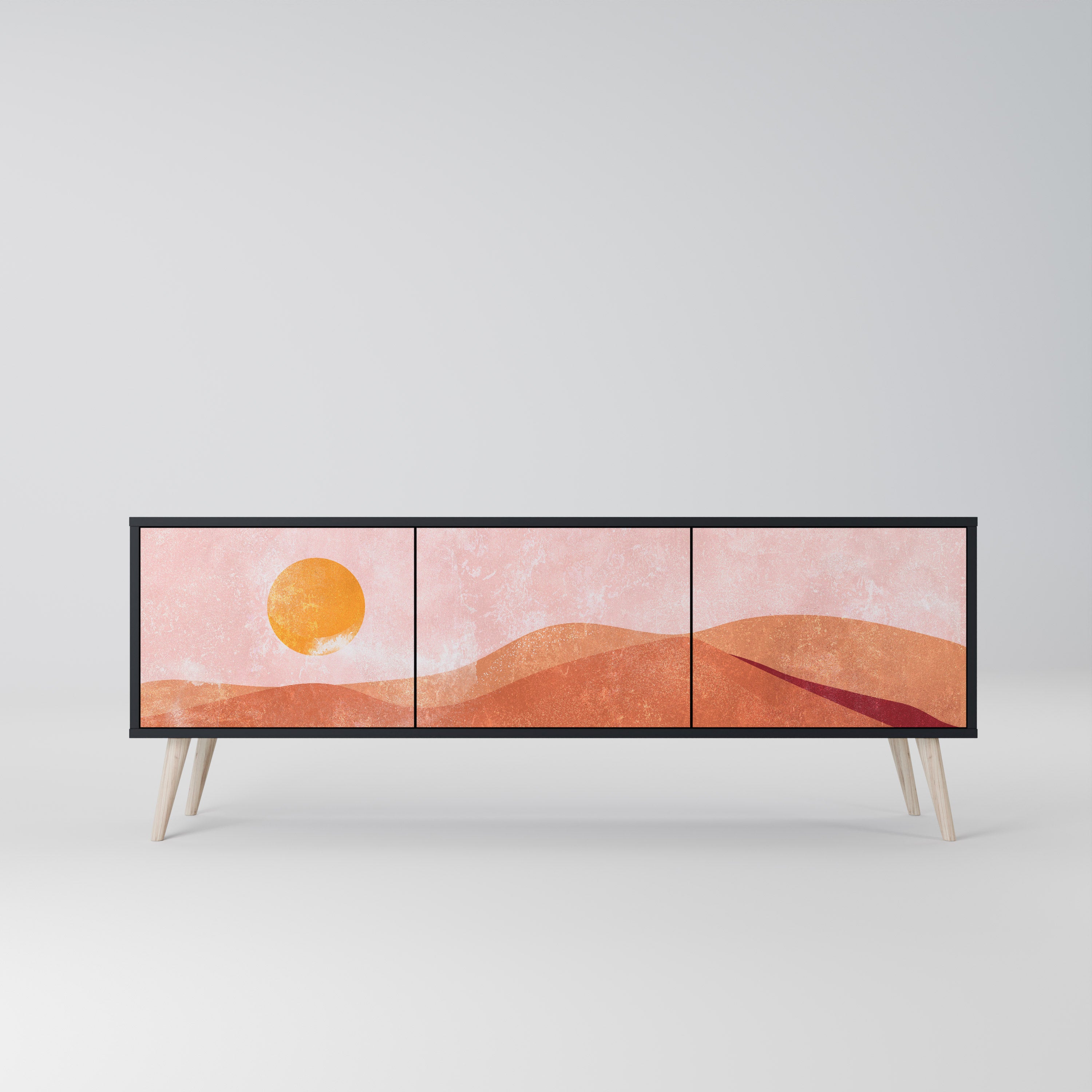 Mueble de TV de 3 puertas LUMINOUS SUNLIGHT con acabado negro