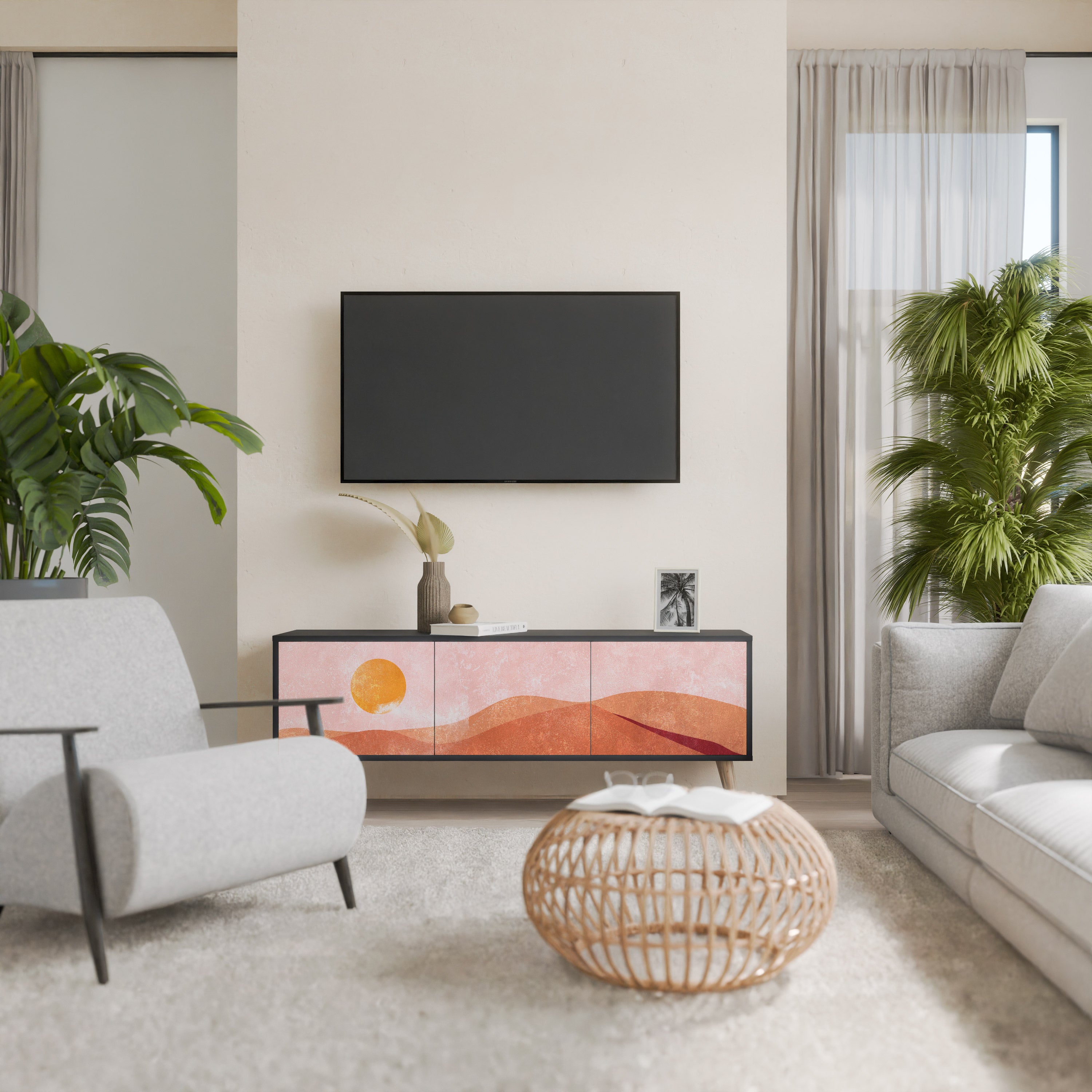 Mueble de TV de 3 puertas LUMINOUS SUNLIGHT con acabado negro