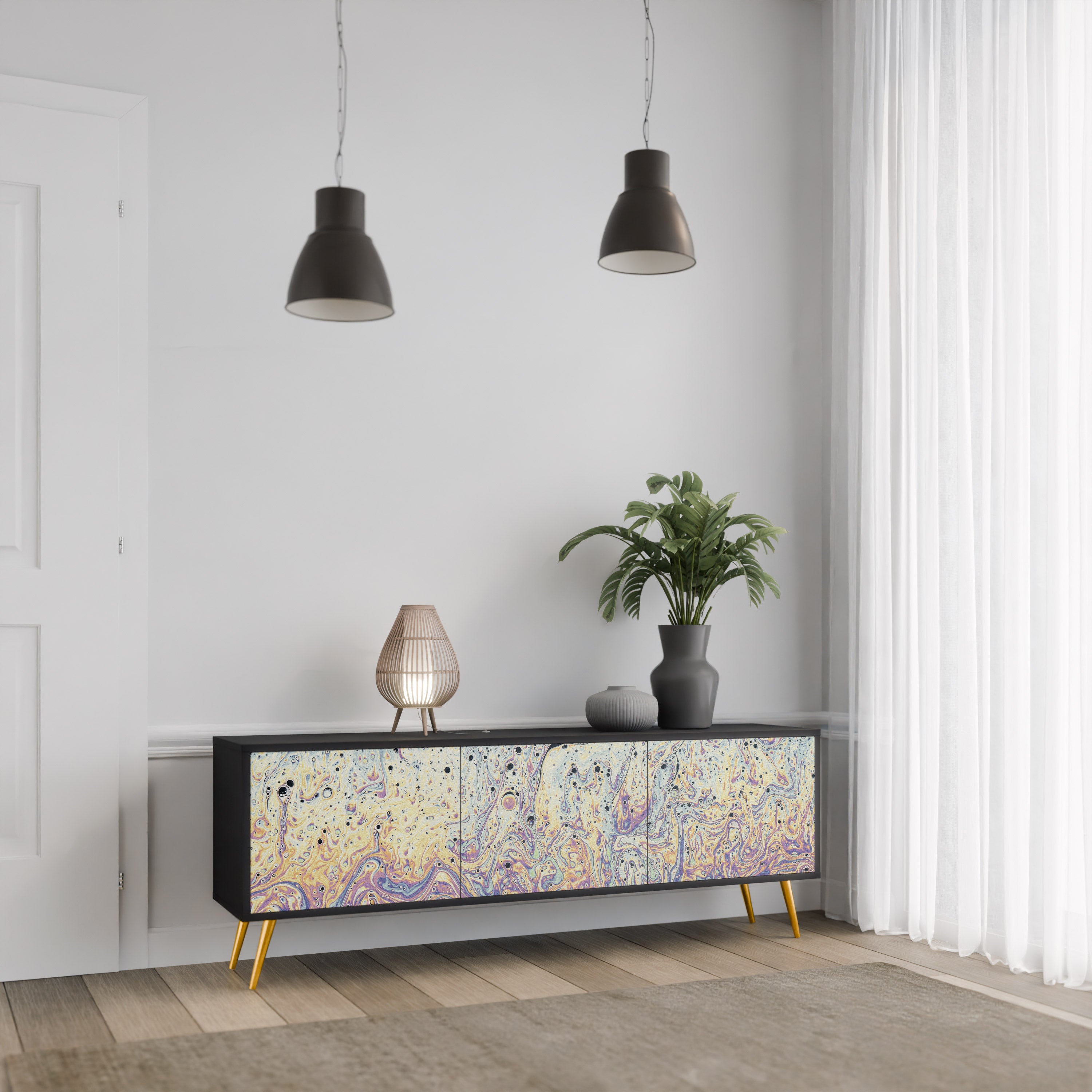 Mueble de TV MOSAIC OF COLORS de 3 puertas en acabado negro