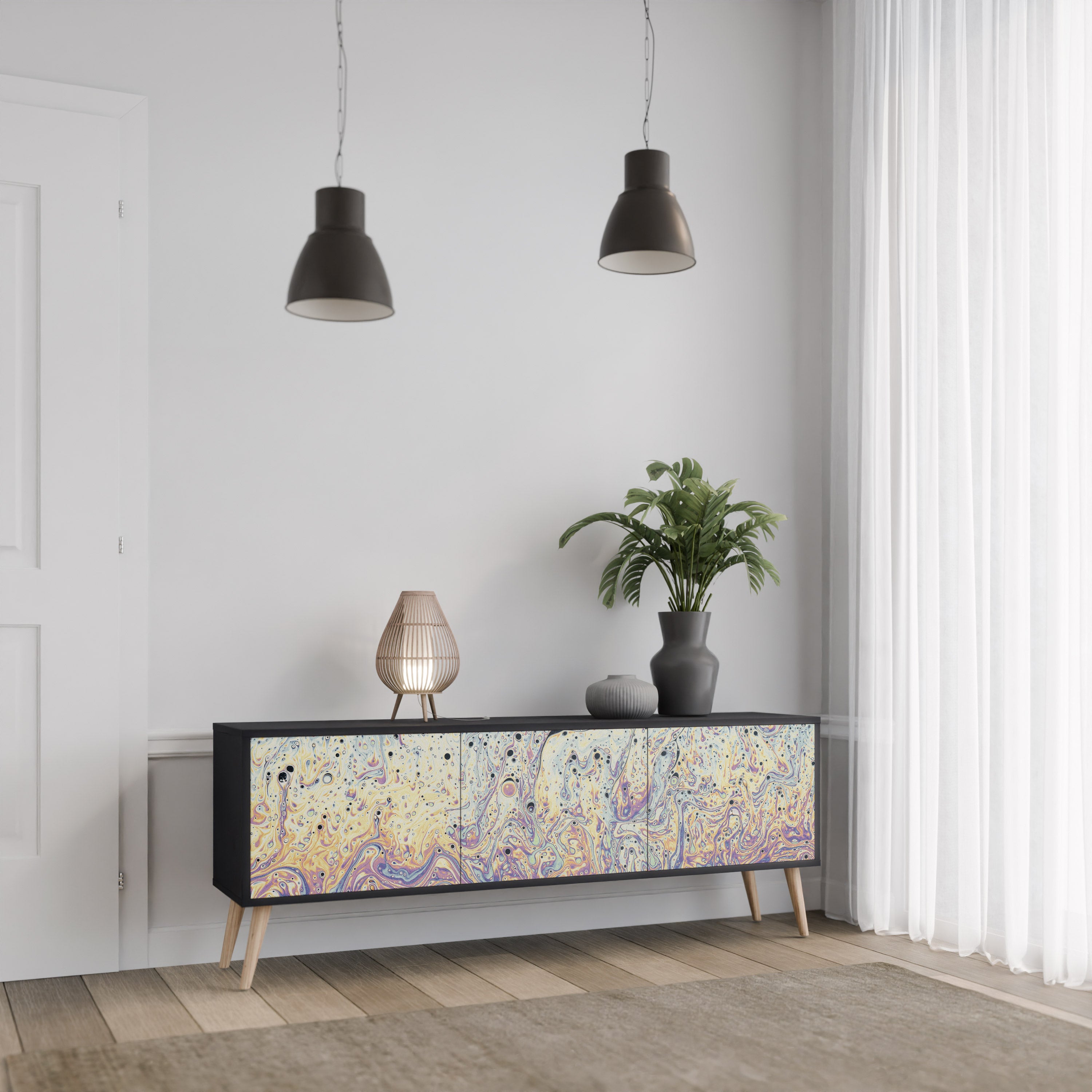 Mueble de TV MOSAIC OF COLORS de 3 puertas en acabado negro