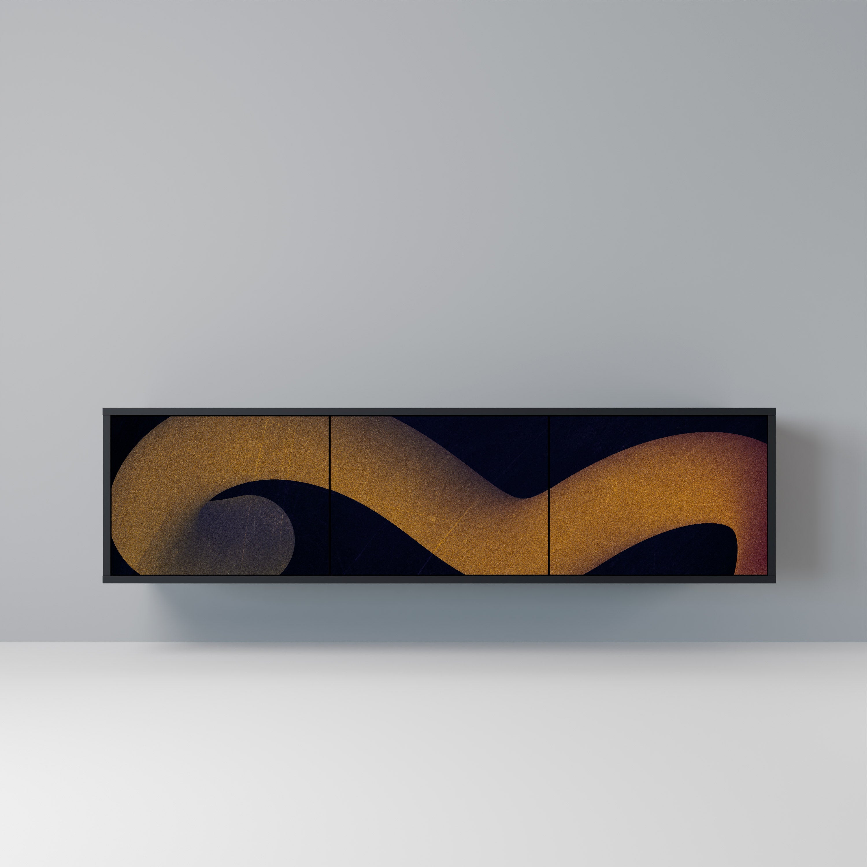 Mueble de TV HOLLOW TIME de 3 puertas con acabado negro