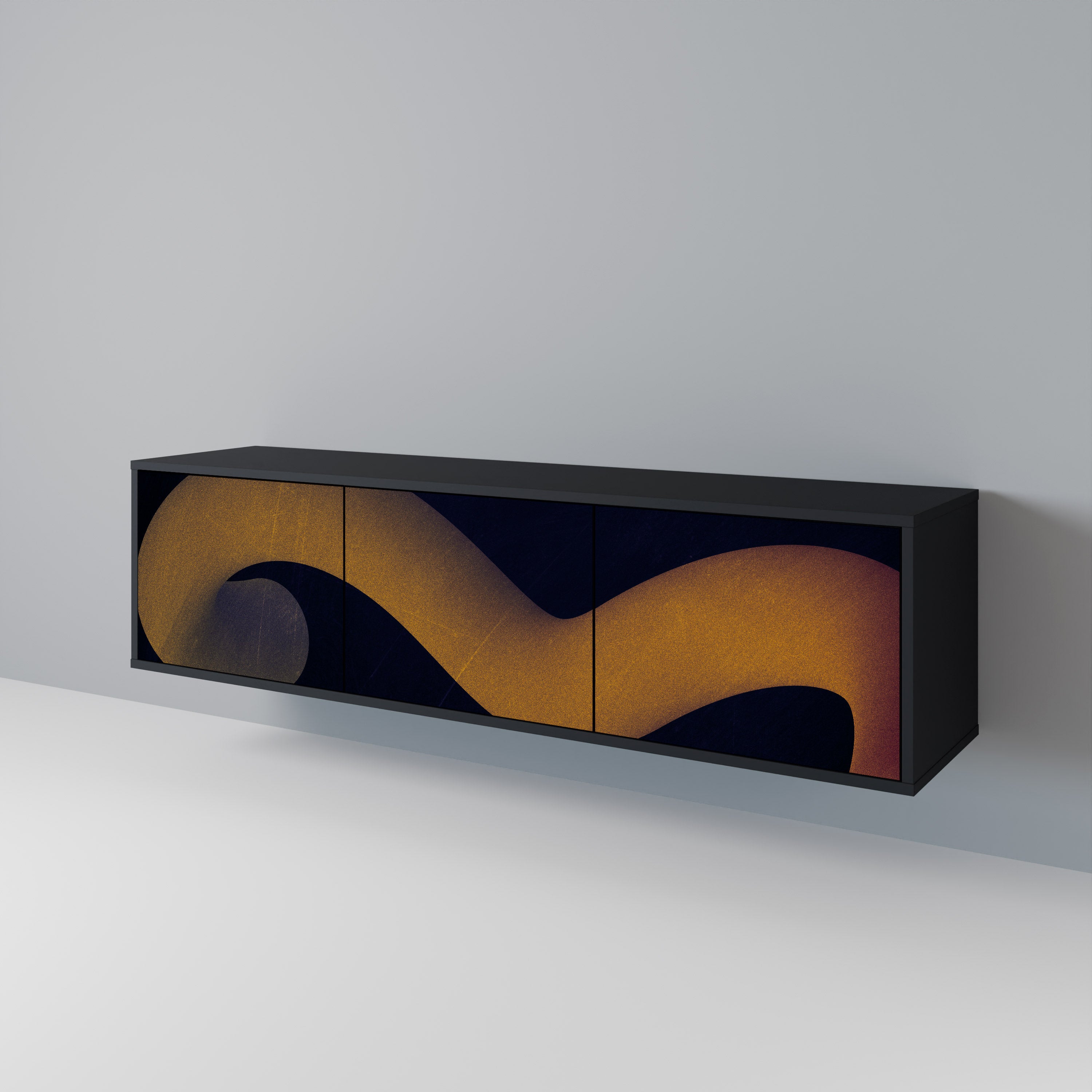 Mueble de TV HOLLOW TIME de 3 puertas con acabado negro