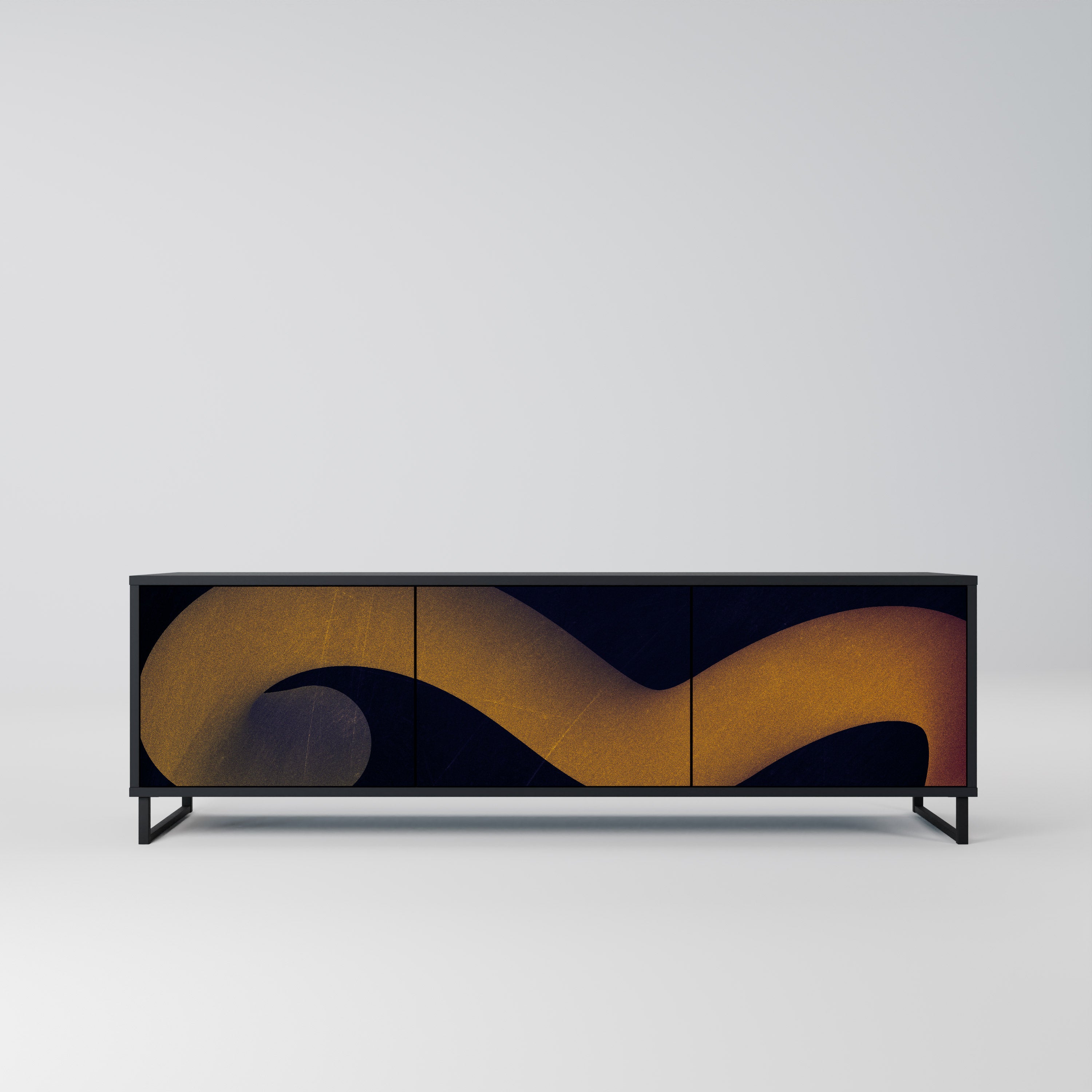 Mueble de TV HOLLOW TIME de 3 puertas con acabado negro