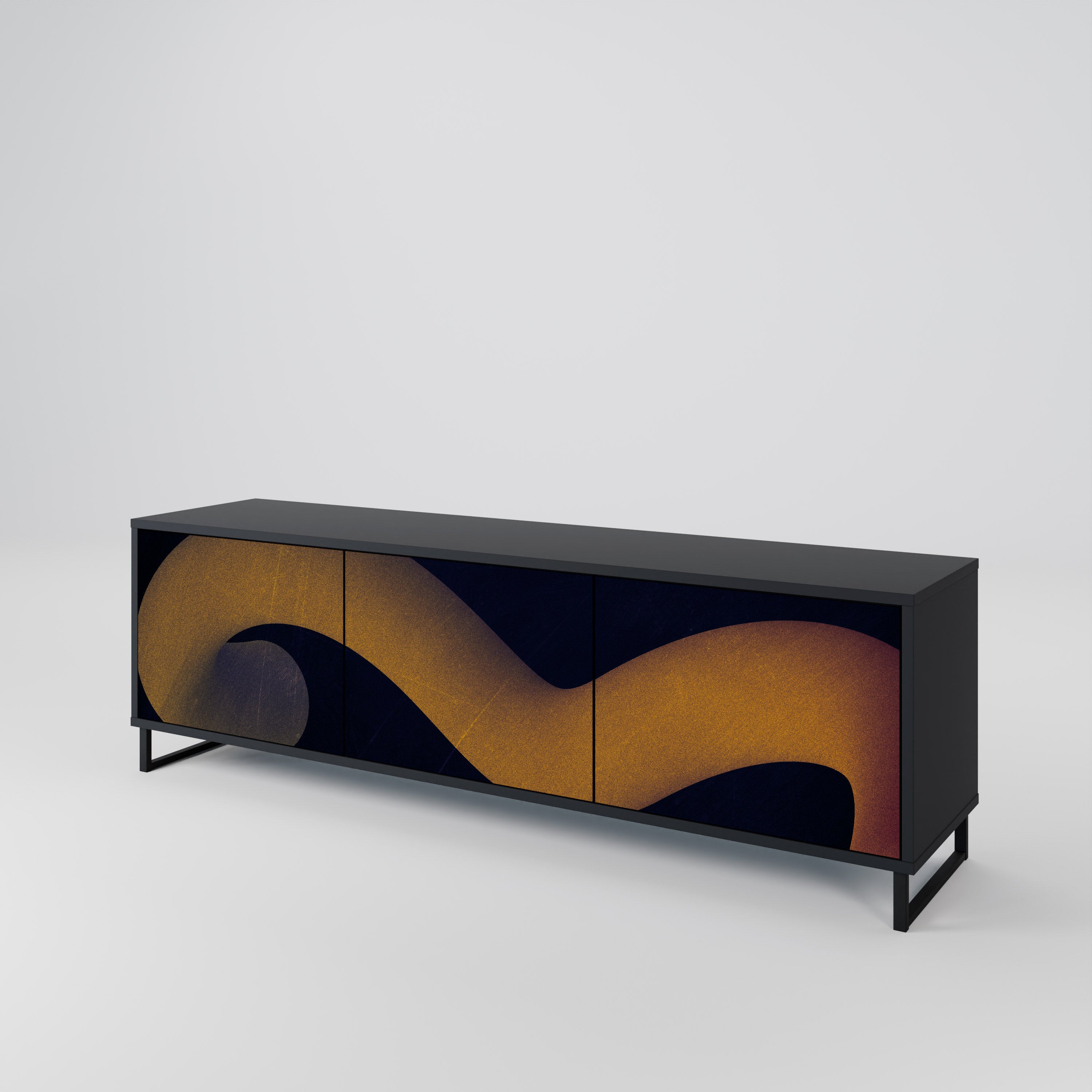 Mueble de TV HOLLOW TIME de 3 puertas con acabado negro