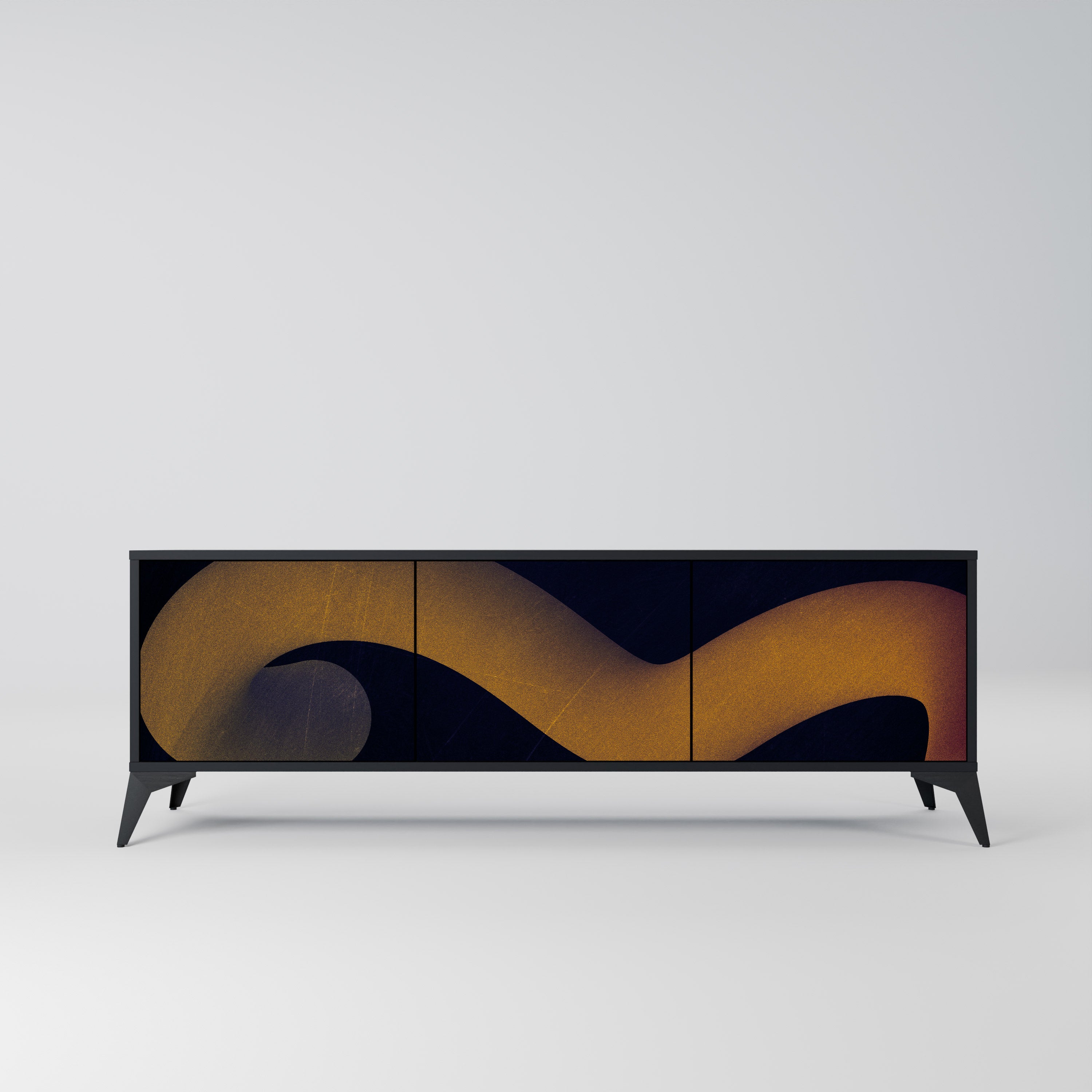 Mueble de TV HOLLOW TIME de 3 puertas con acabado negro