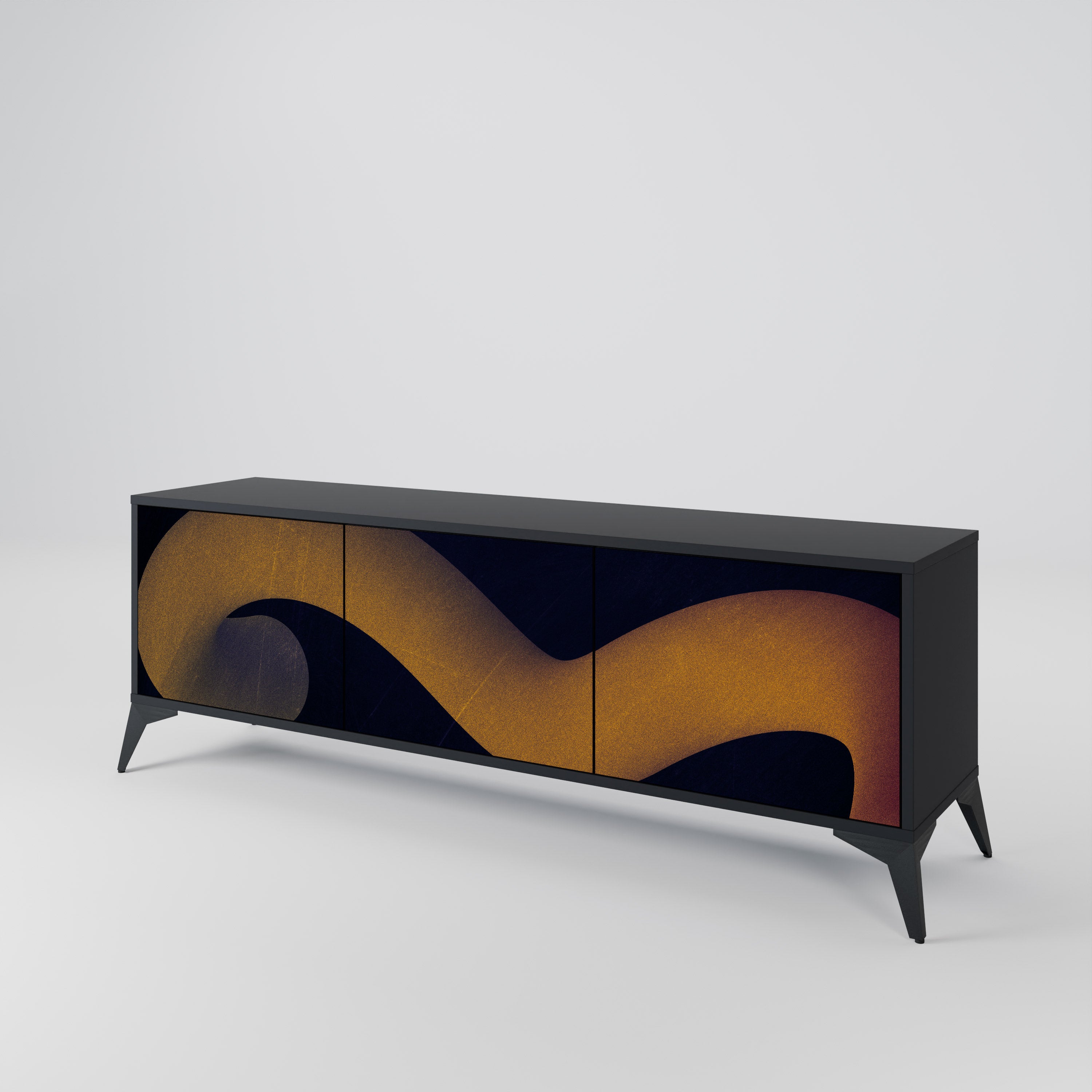 Mueble de TV HOLLOW TIME de 3 puertas con acabado negro