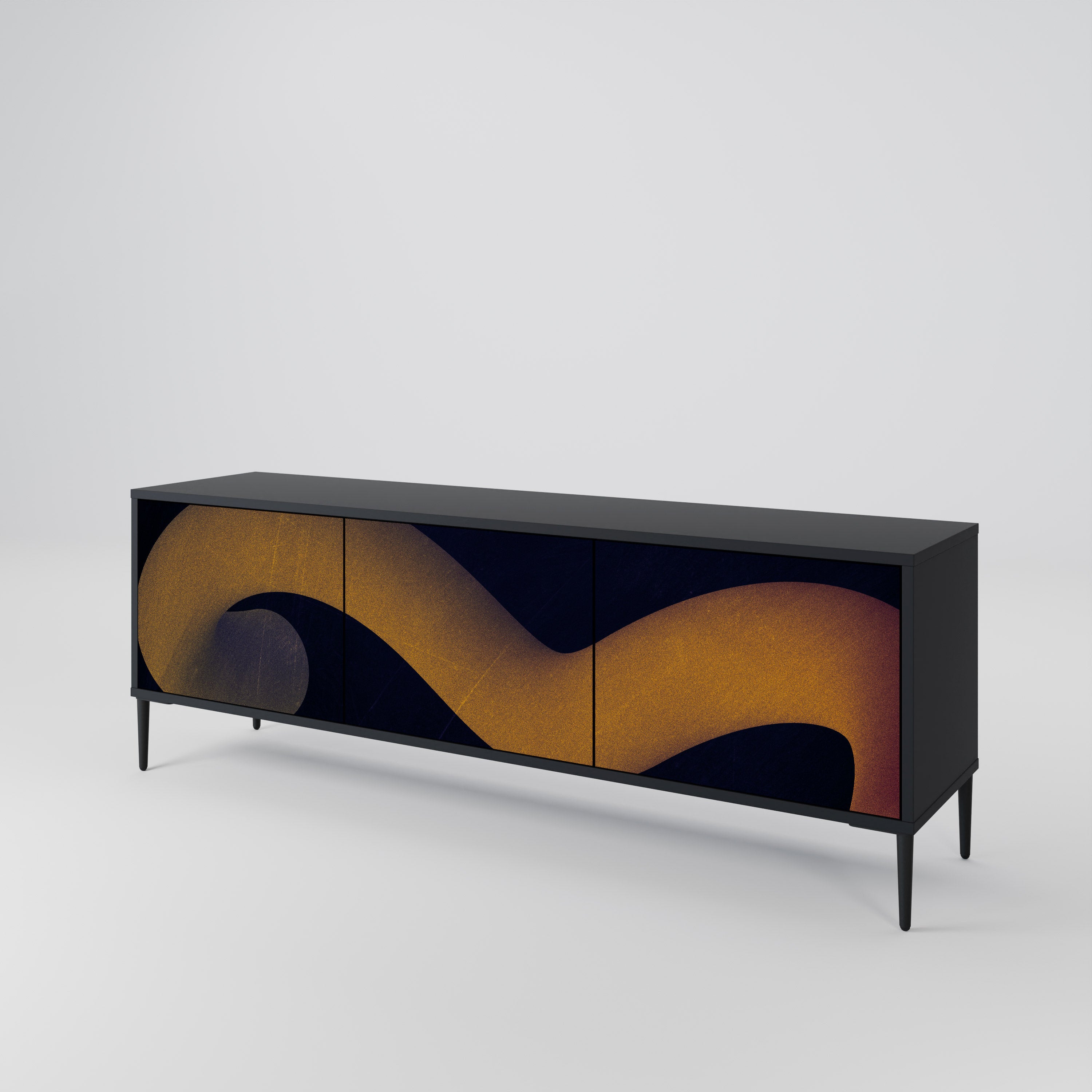 Mueble de TV HOLLOW TIME de 3 puertas con acabado negro