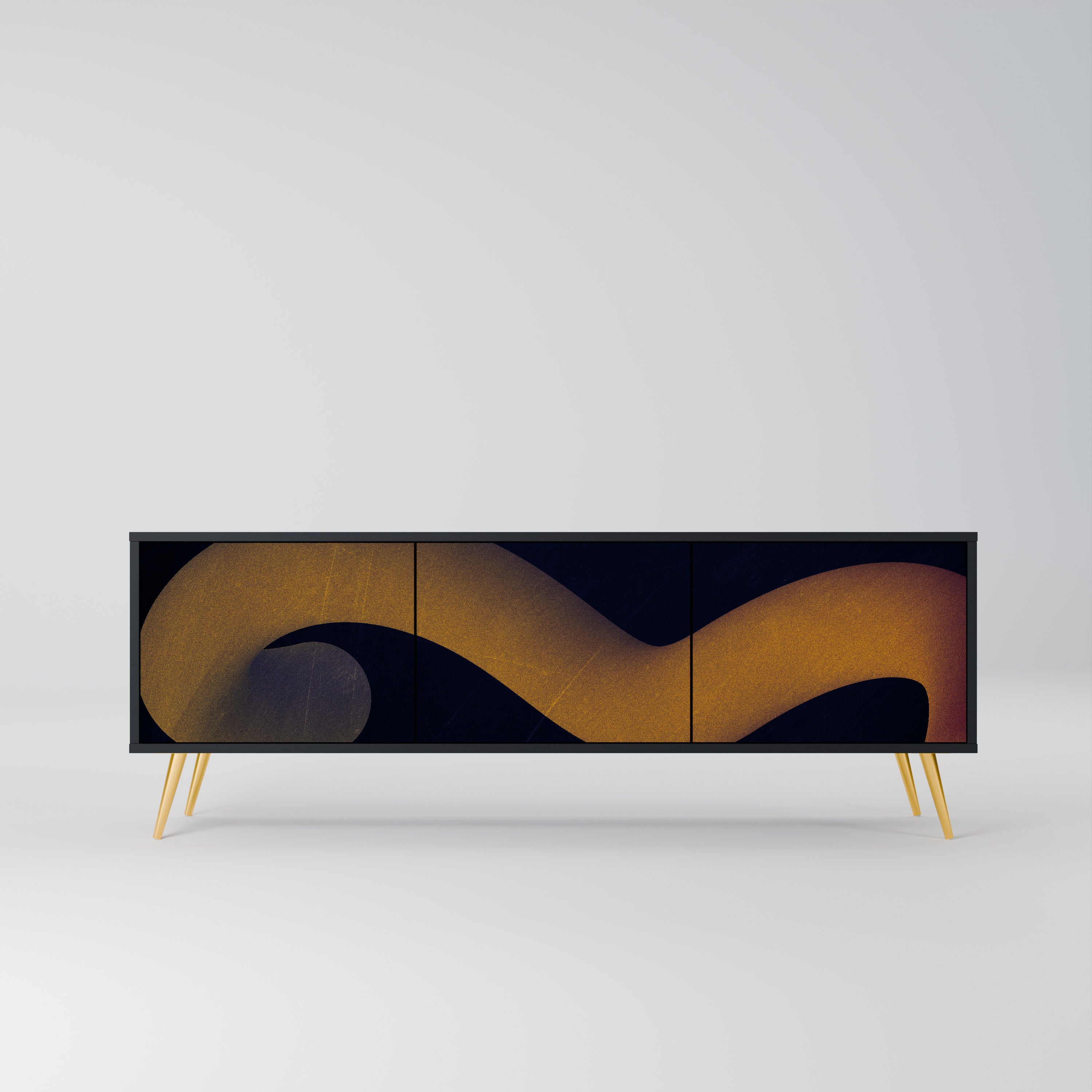 Mueble de TV HOLLOW TIME de 3 puertas con acabado negro