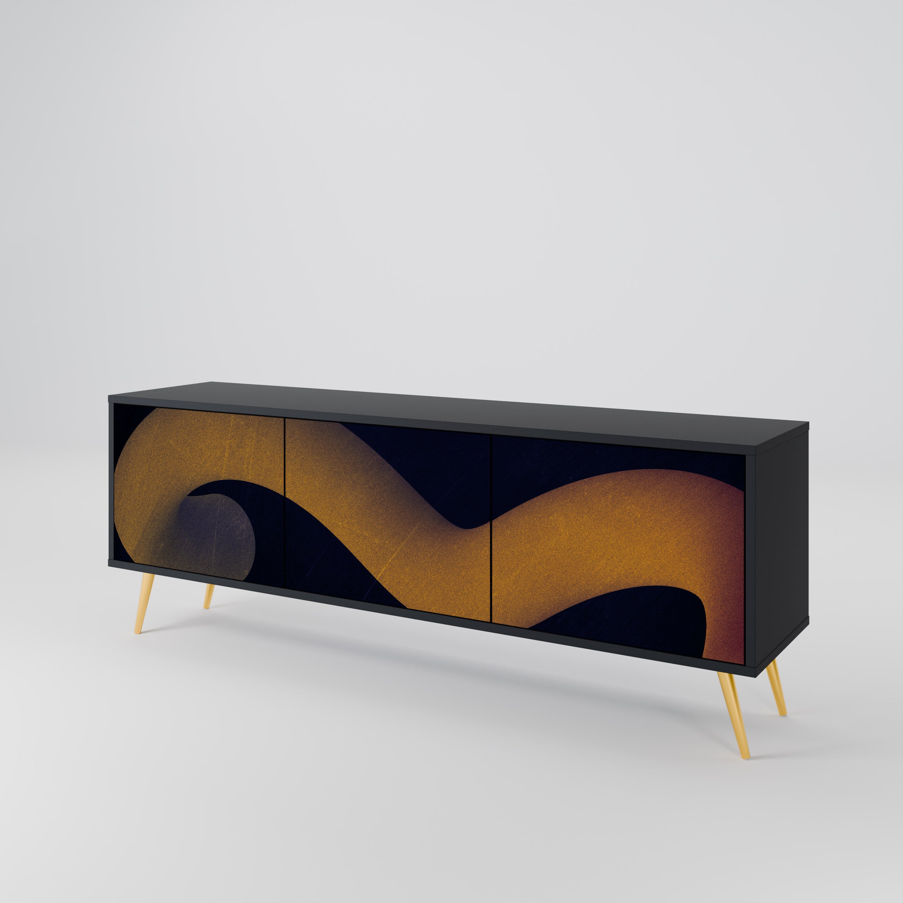 Mueble de TV HOLLOW TIME de 3 puertas con acabado negro