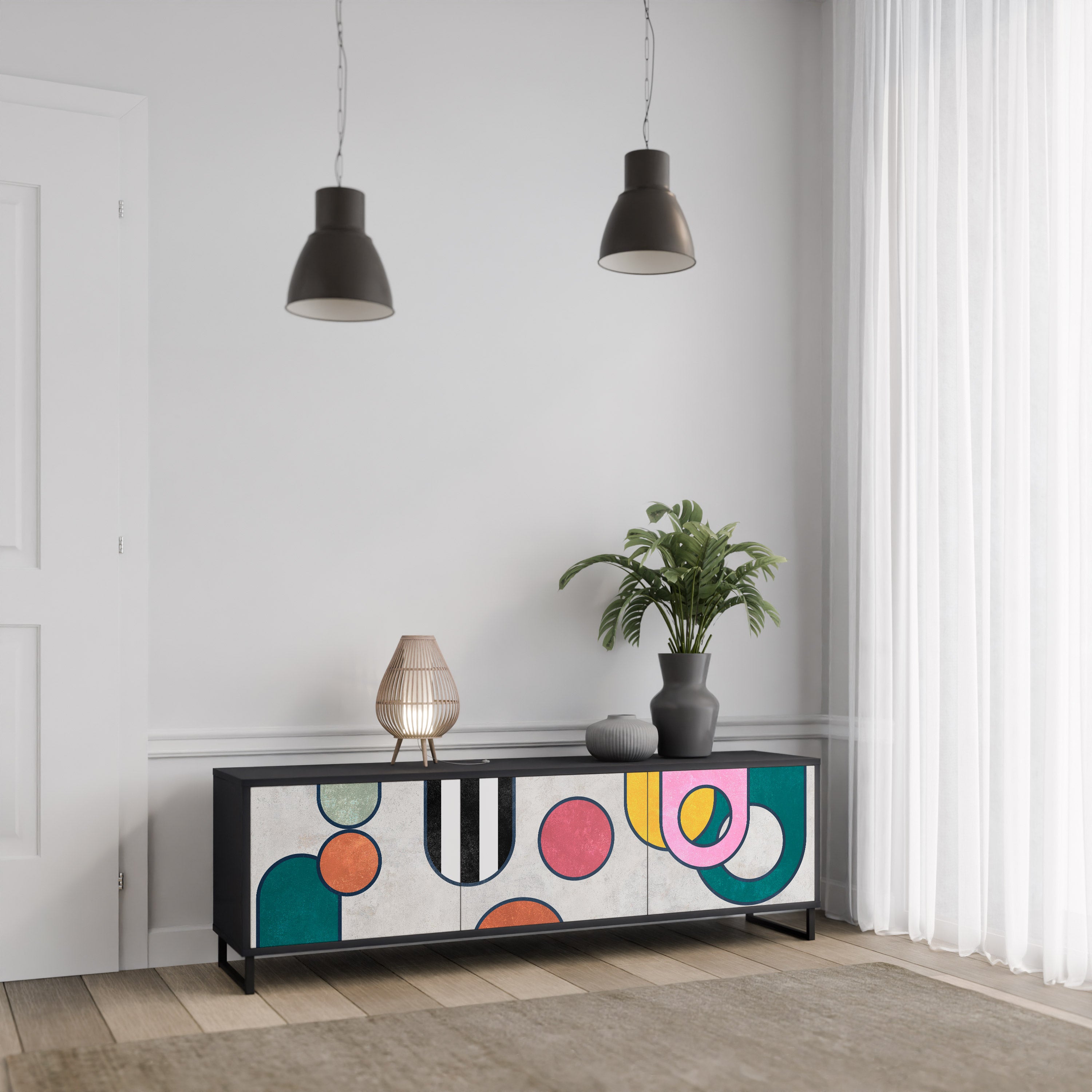 Mueble de TV de 3 puertas COOL STORY con acabado negro