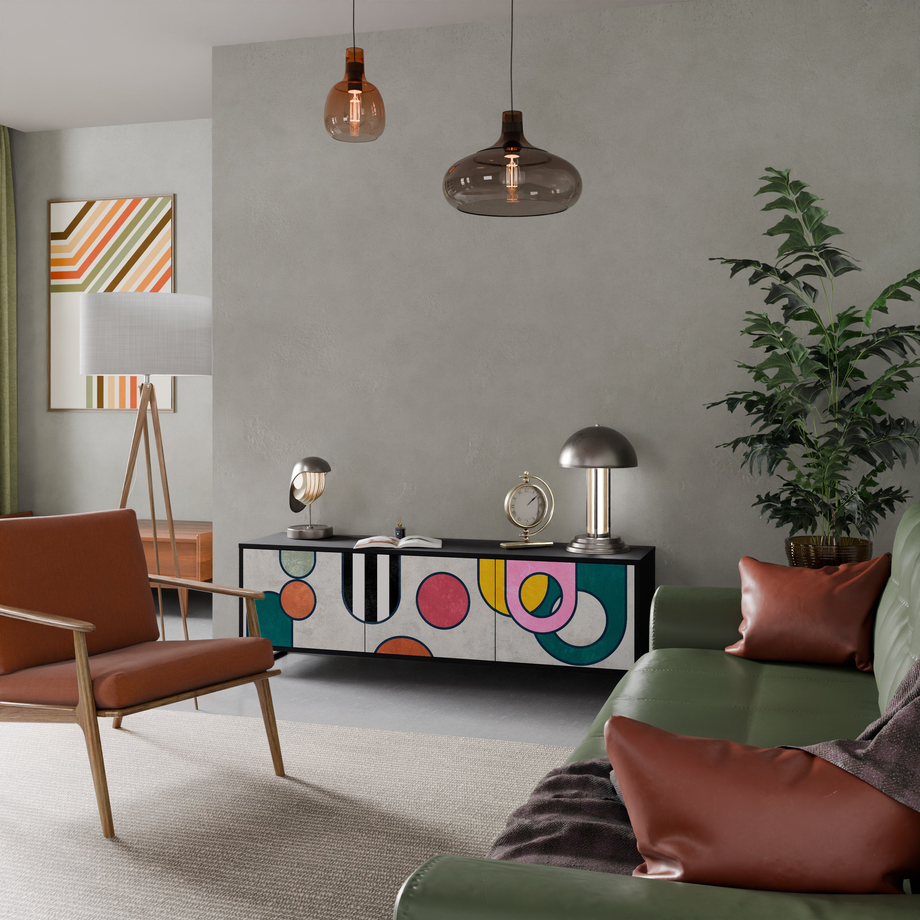 Mueble de TV de 3 puertas COOL STORY con acabado negro