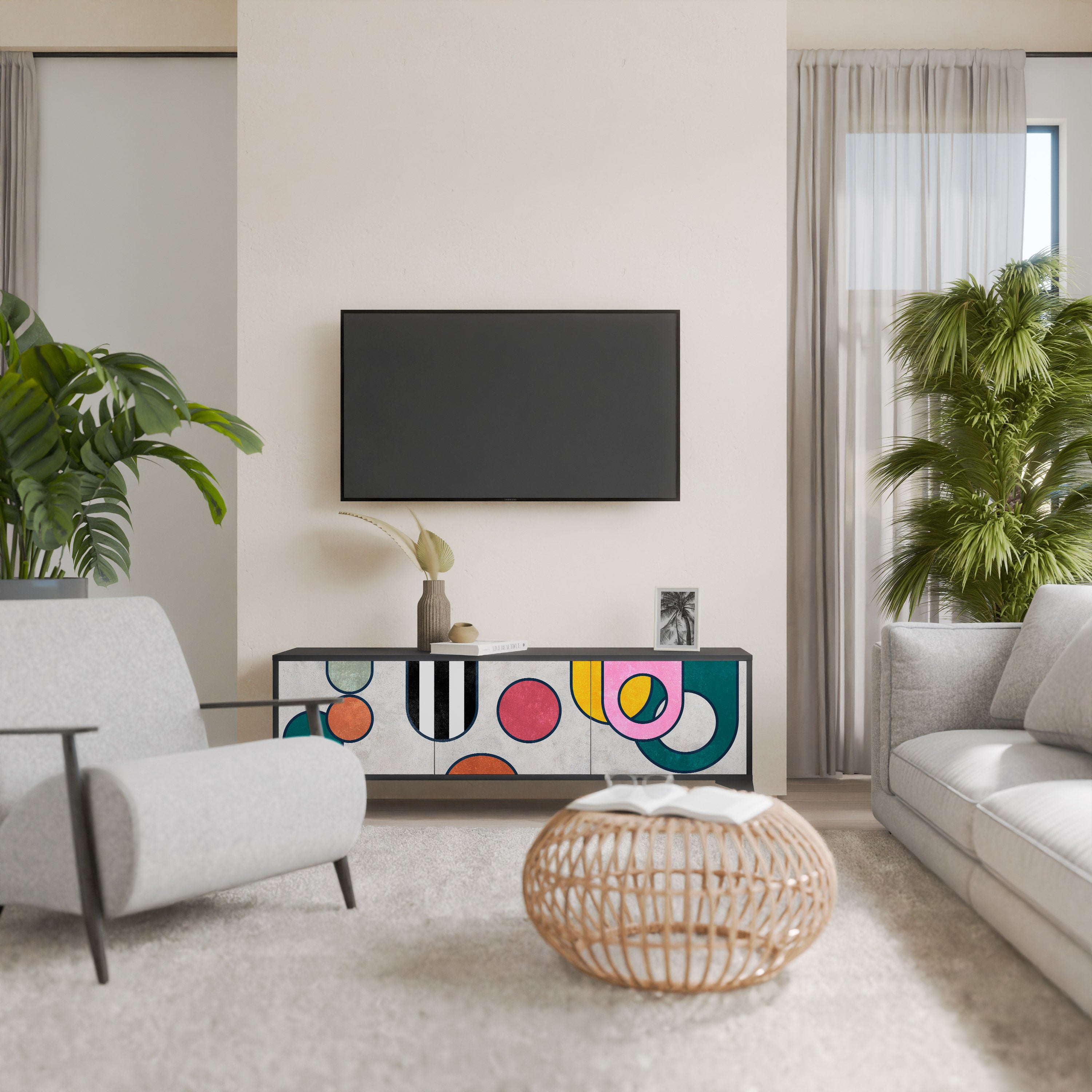 Mueble de TV de 3 puertas COOL STORY con acabado negro