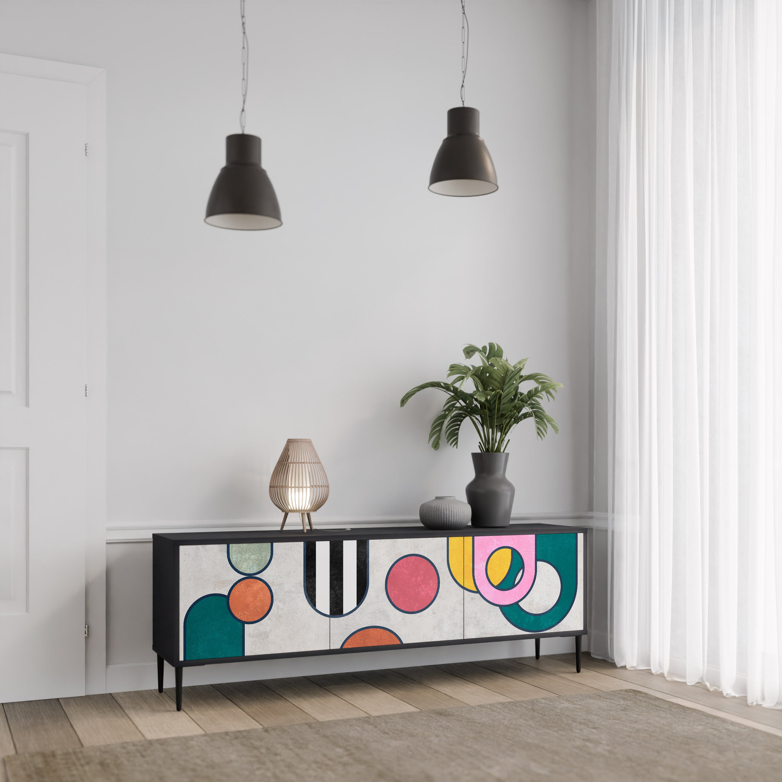 Mueble de TV de 3 puertas COOL STORY con acabado negro