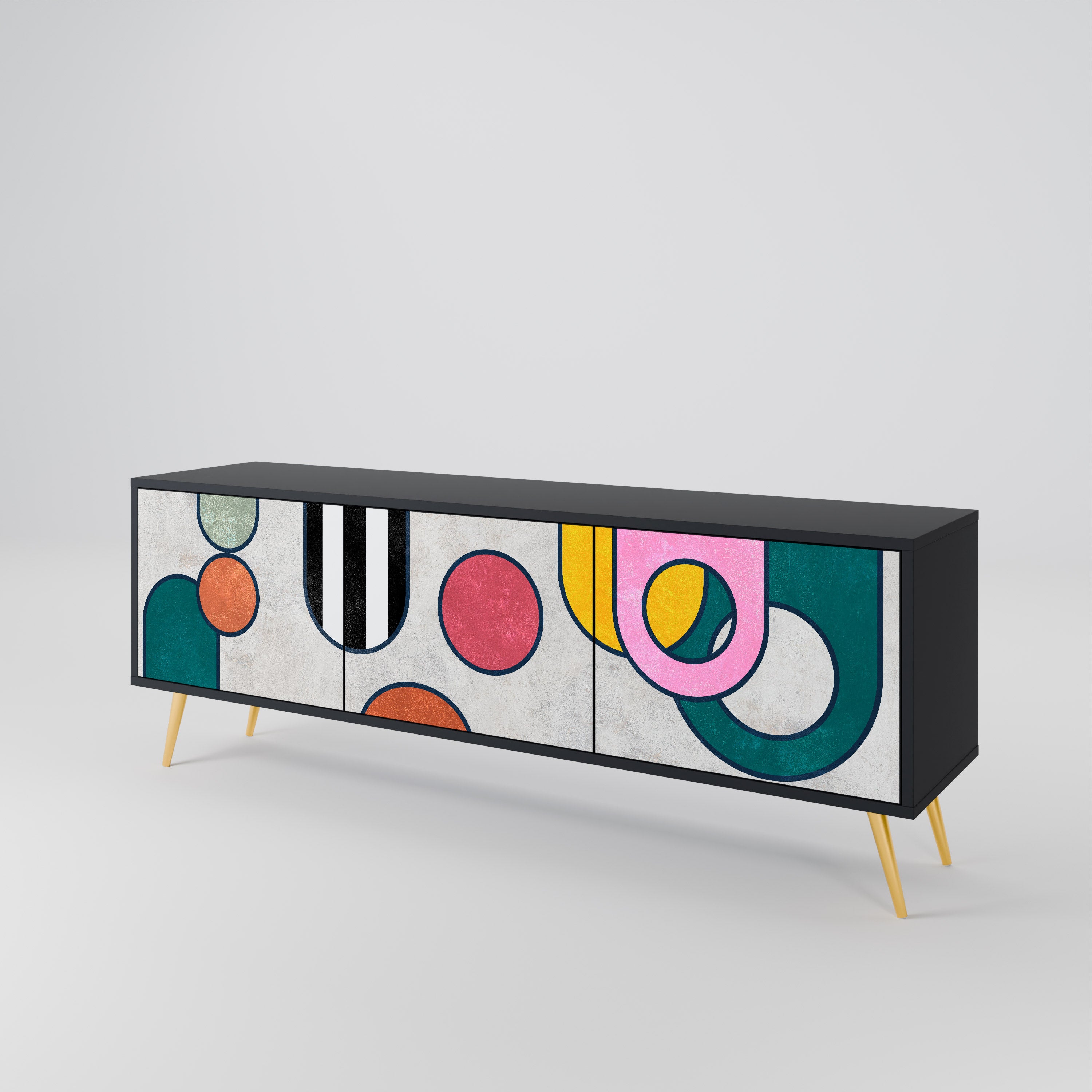 Mueble de TV de 3 puertas COOL STORY con acabado negro