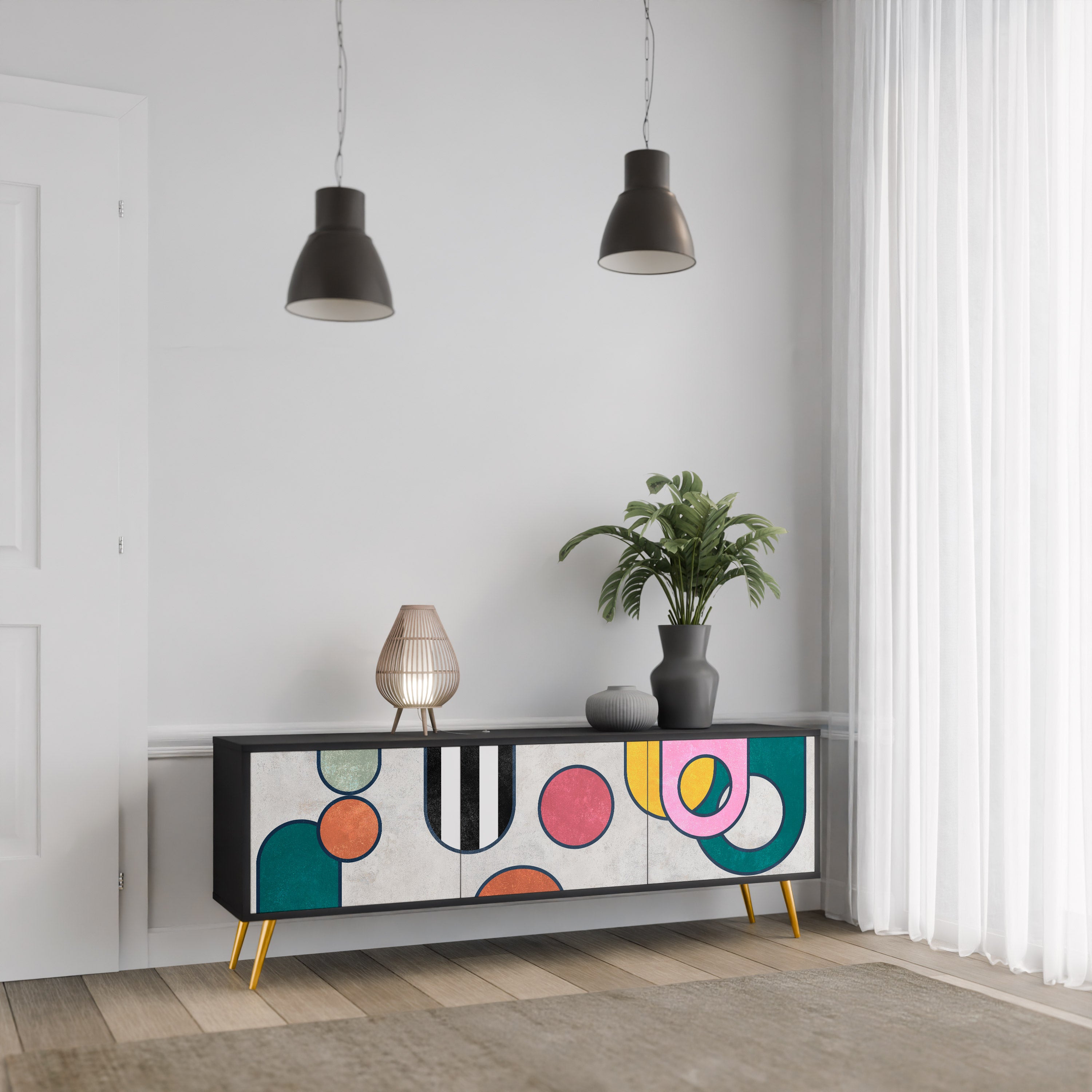 Mueble de TV de 3 puertas COOL STORY con acabado negro
